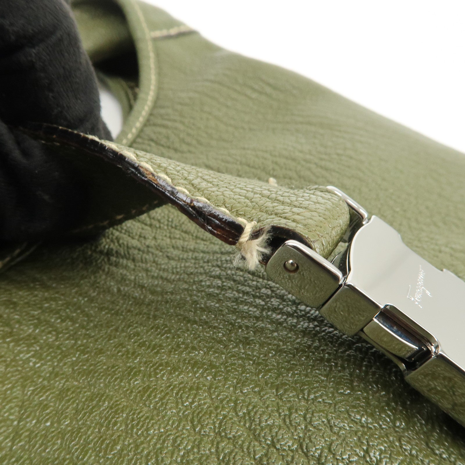 Ferragamo Logo Leather Shoulder Bag Hand Bag Khaki