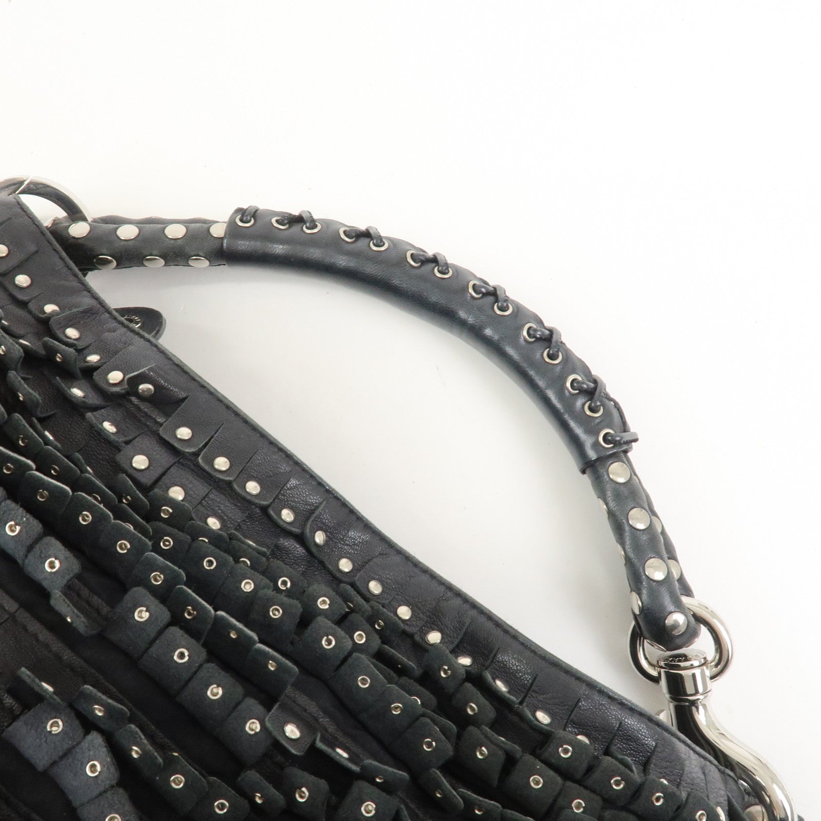JIMMY CHOO Studs Leather Shoulder Bag Hand Bag Black
