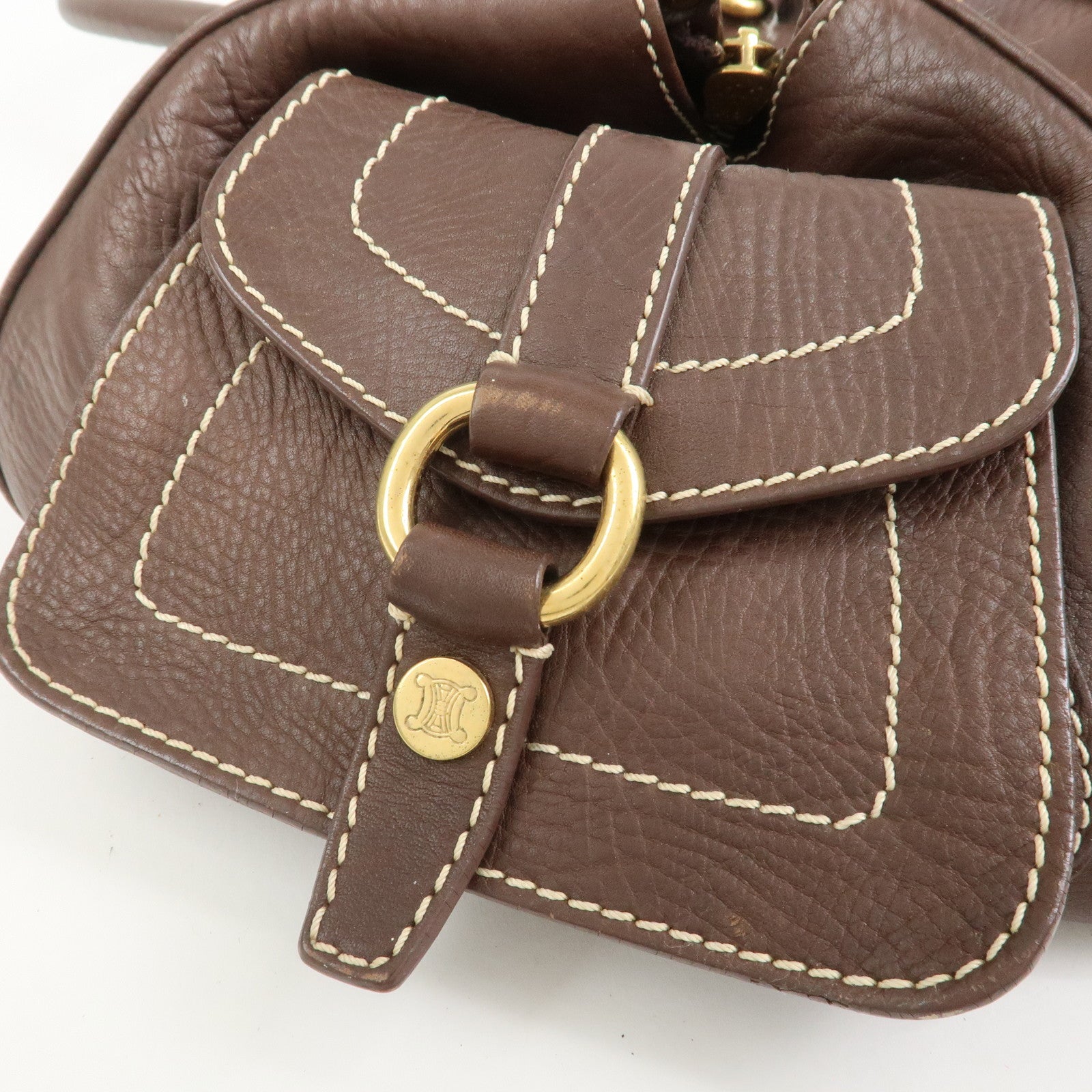 CELINE Logo Leather Boogie Bag Large Tote Bag Hand Bag Brown