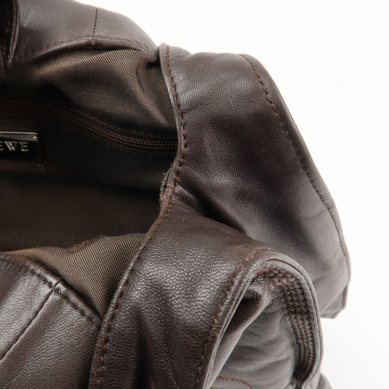 LOEWE Anagram Nappa Leather Shoulder Bag Brown Used