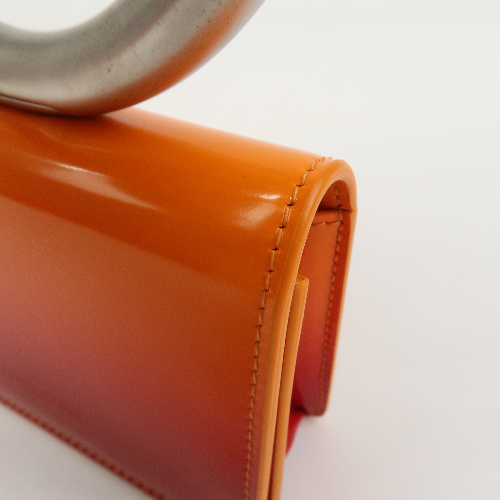 Ferragamo Patent Leather Hand Bag Orange