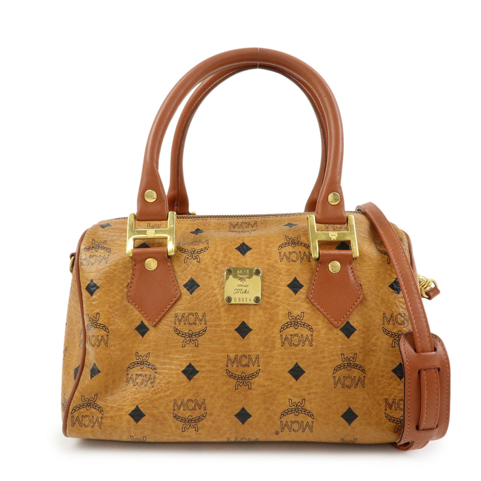 MCM Visetos PVC Leather 2Way Bag Hand Bag Boston Bag Brown