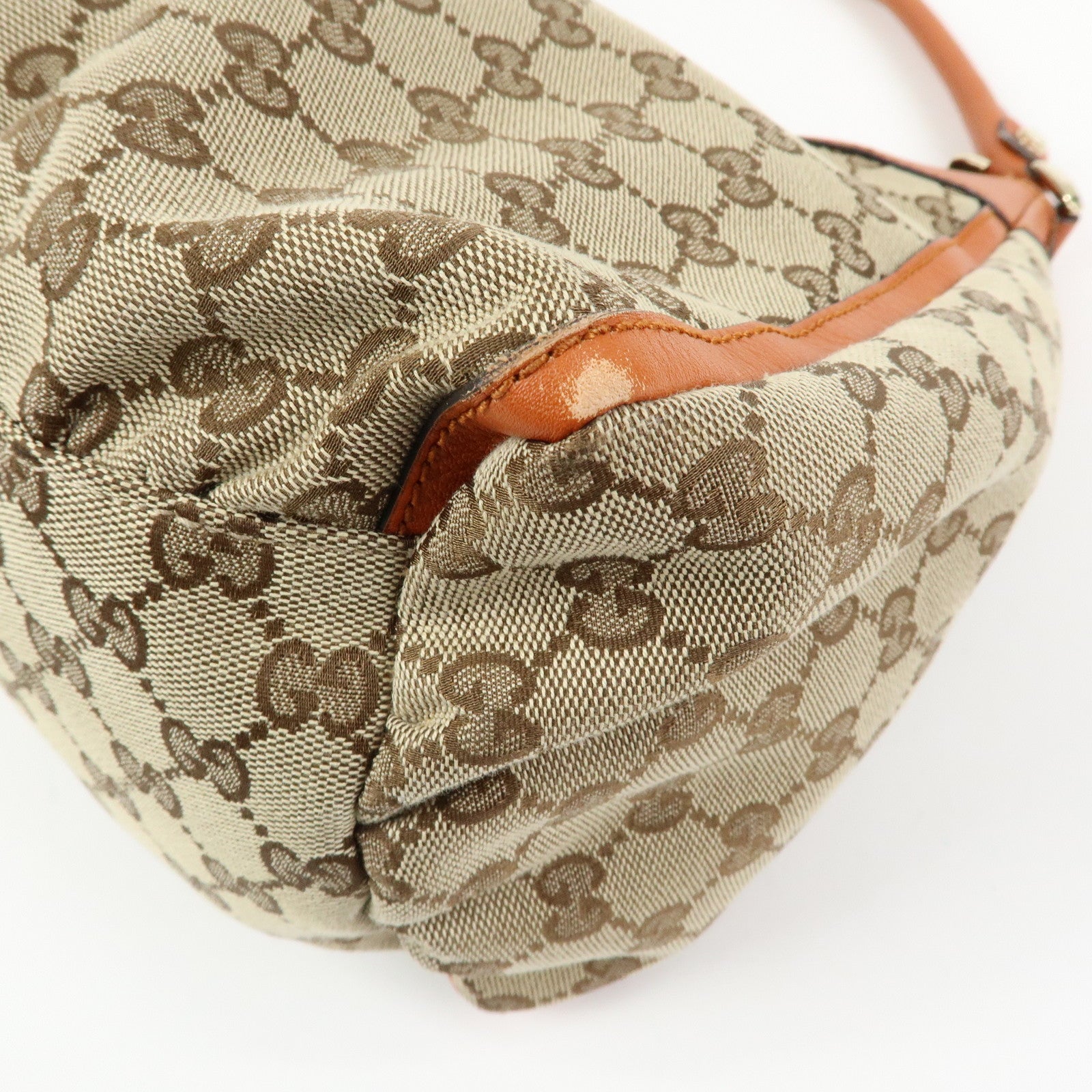 GUCCI Abbey GG Canvas Leather Shoulder Bag Beige Orange 189833