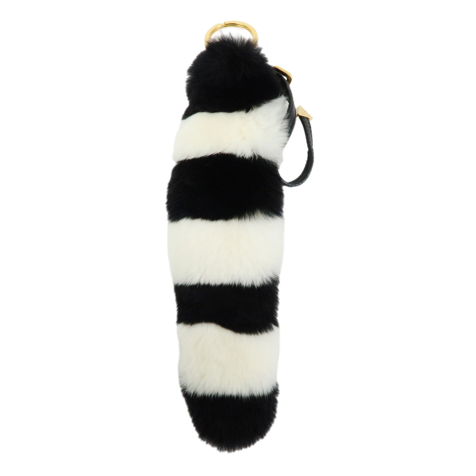 PRADA Triangle Logo Lapin Leather Bag Charm Key Charm Black White