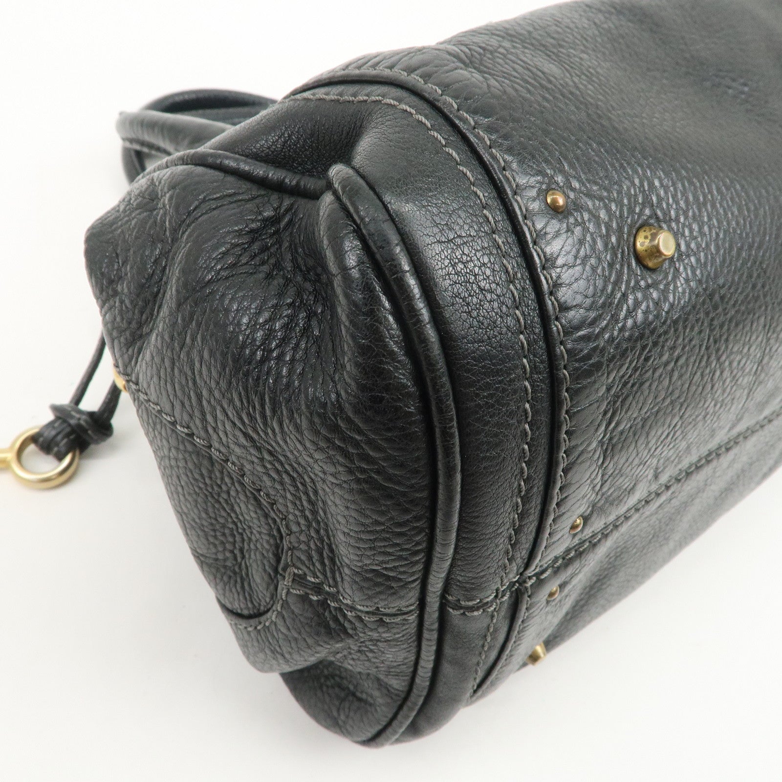 Chloe Paddington Logo Leather Hand Bag Shoulder Bag Black