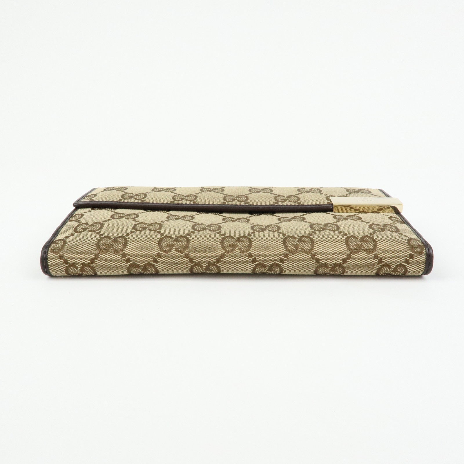 GUCCI GG Canvas Leather Long Wallet Beige Brown 257012