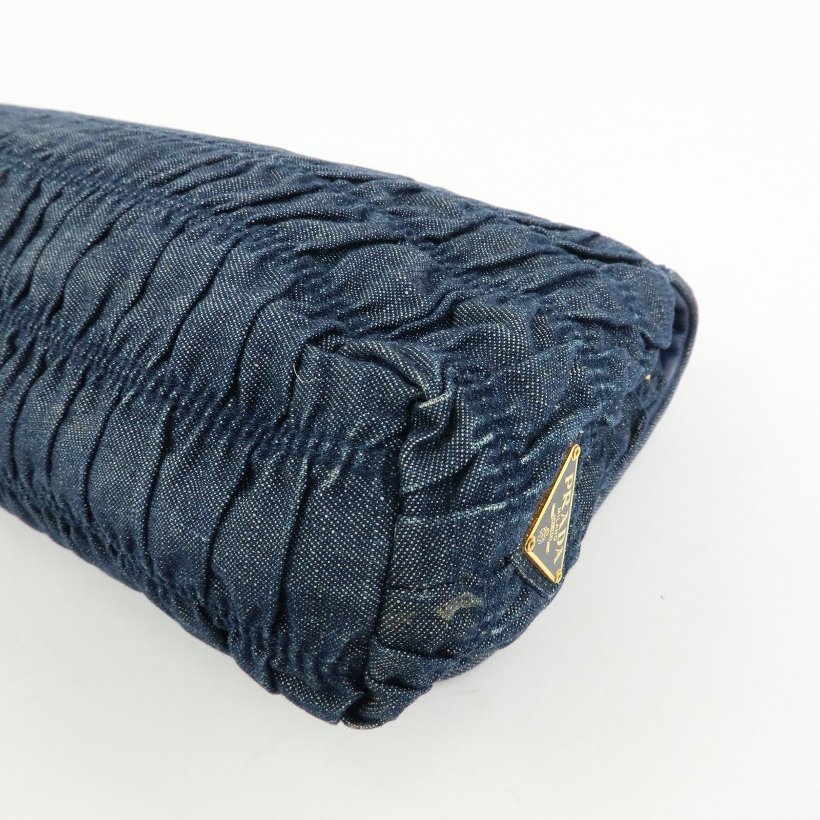 PRADA Triangle Logo Denim Clutch Bag Pouch Blue Brown