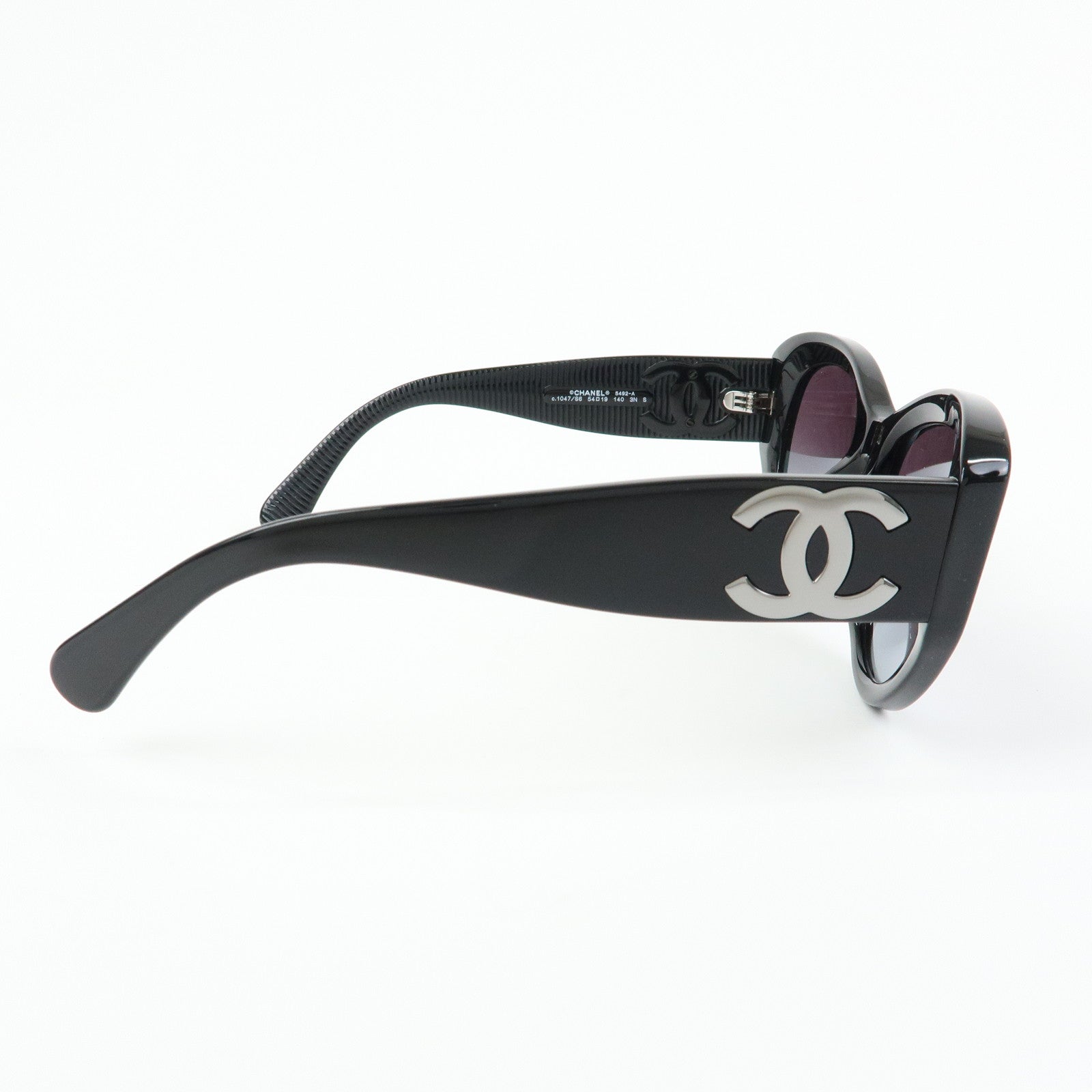 CHANEL COCO Mark Plastic Butterfly Sunglasses 54□19 Black 5492-A