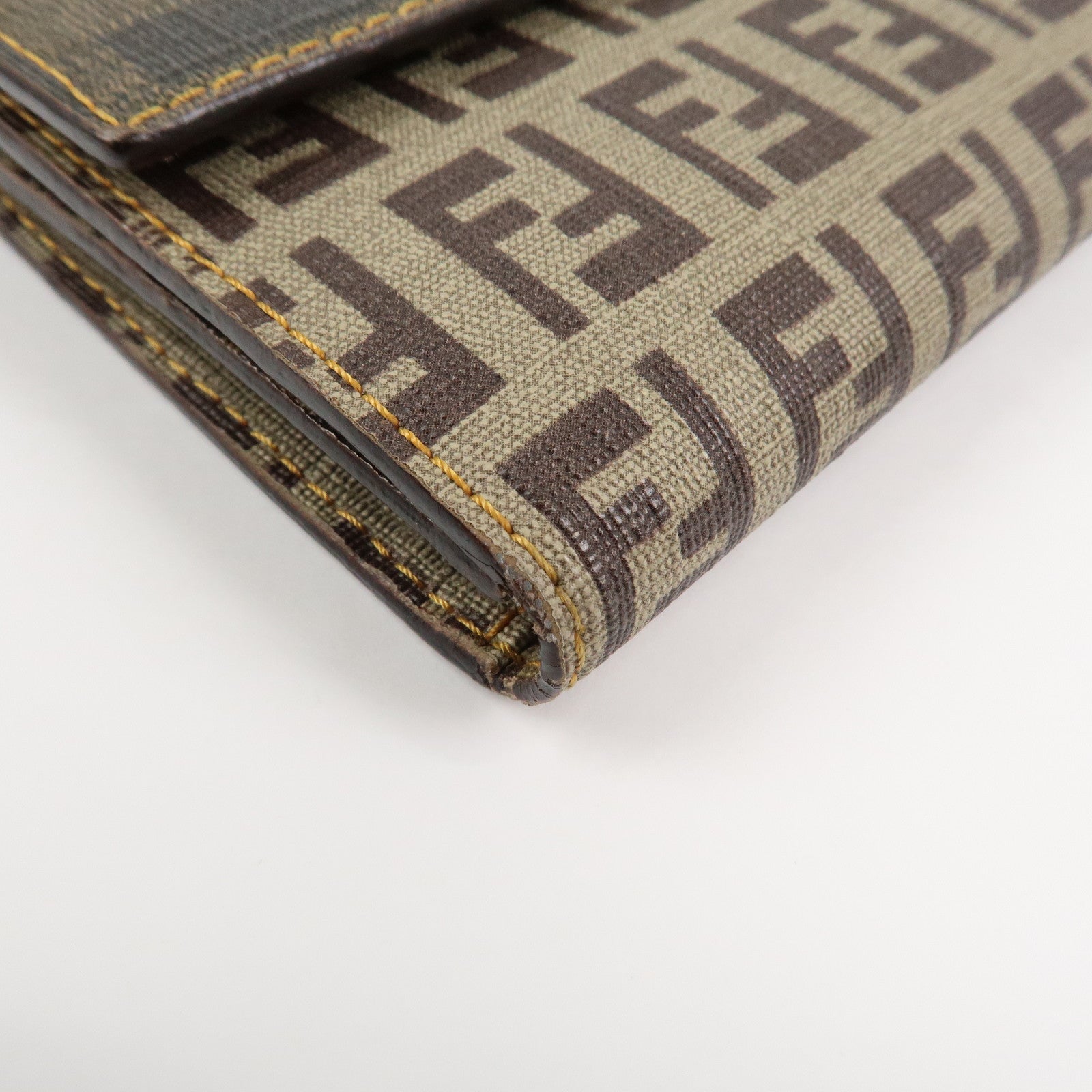 FENDI Zucca Zucchino PVC Leather Brown W Hook Long Wallet 8M00328