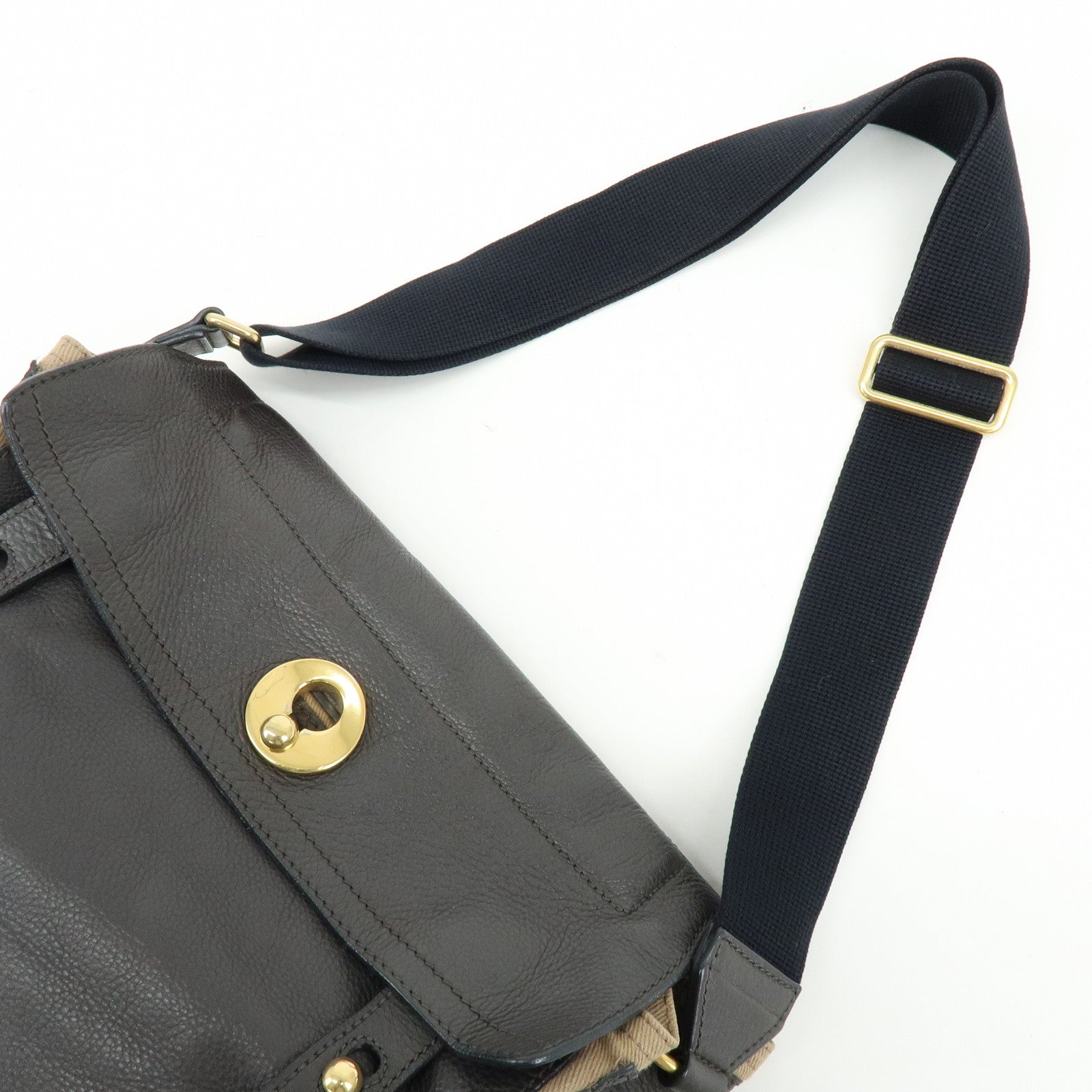 SAINT LAURENT PARIS Muse Leather Canvas Shoulder Bag Dark Brown