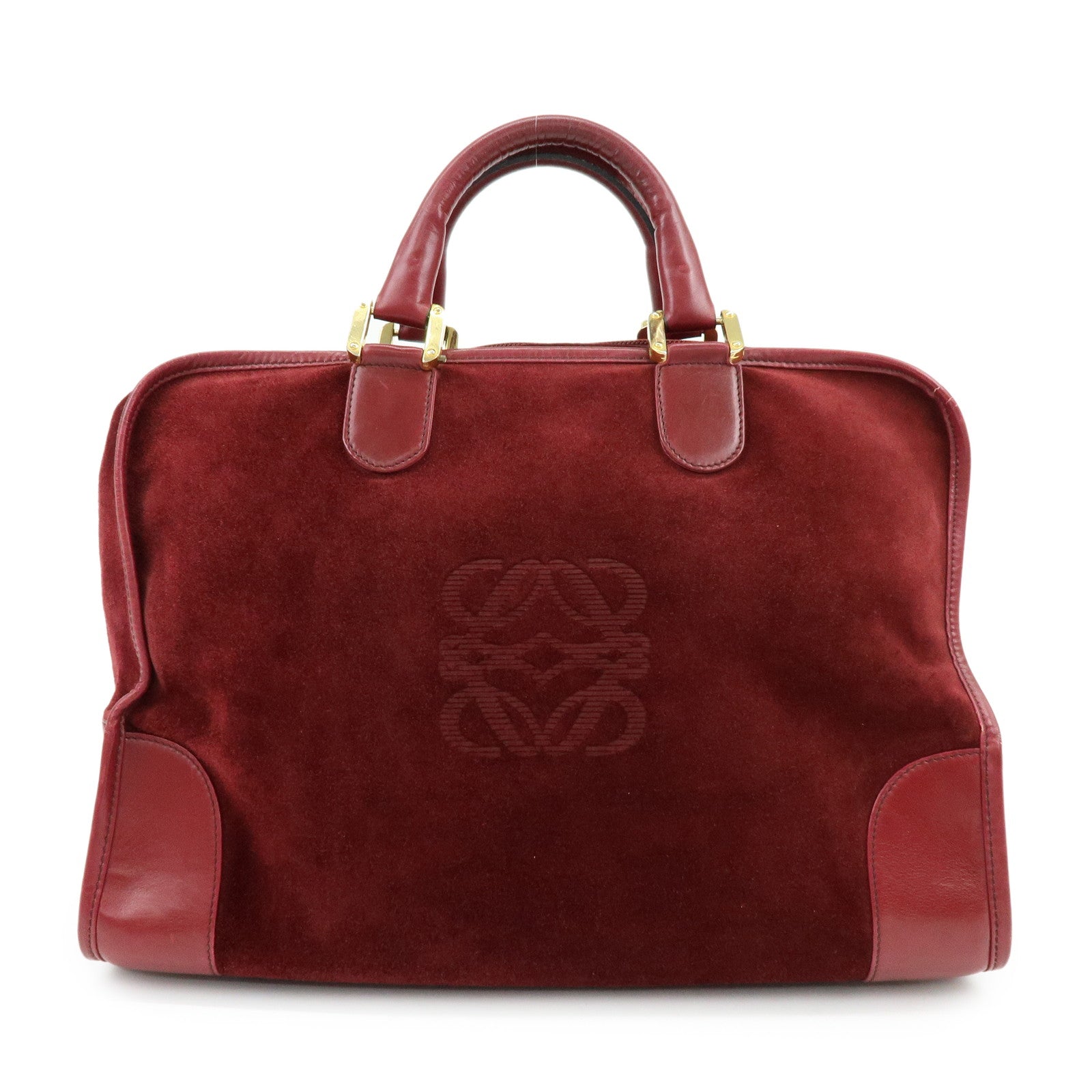 Loewe Anagram Amazona 40 Suede Leather Hand Bag Red Brown