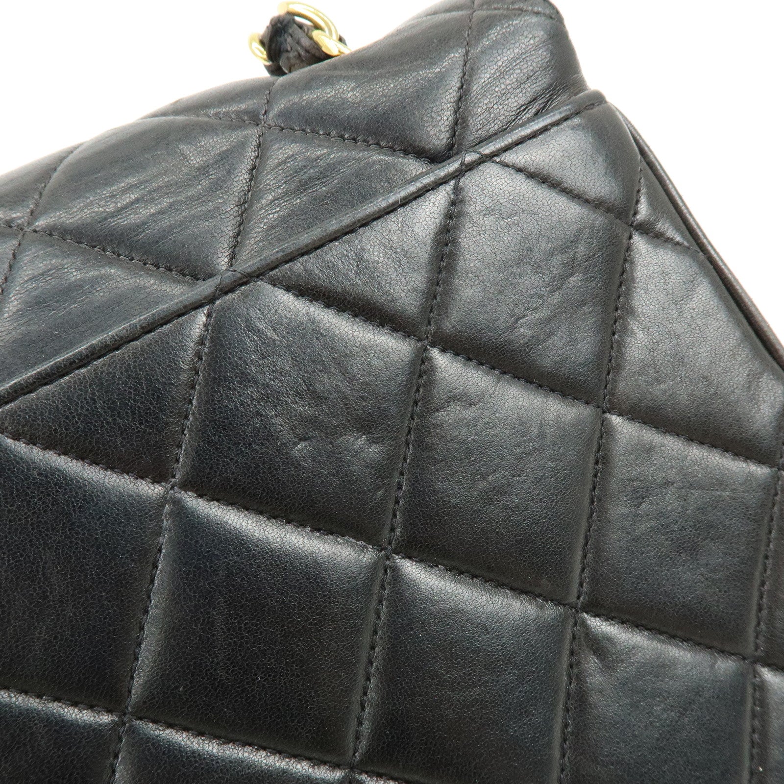 CHANEL Matelasse Lamb Skin Chain Flap Shoulder Bag Black