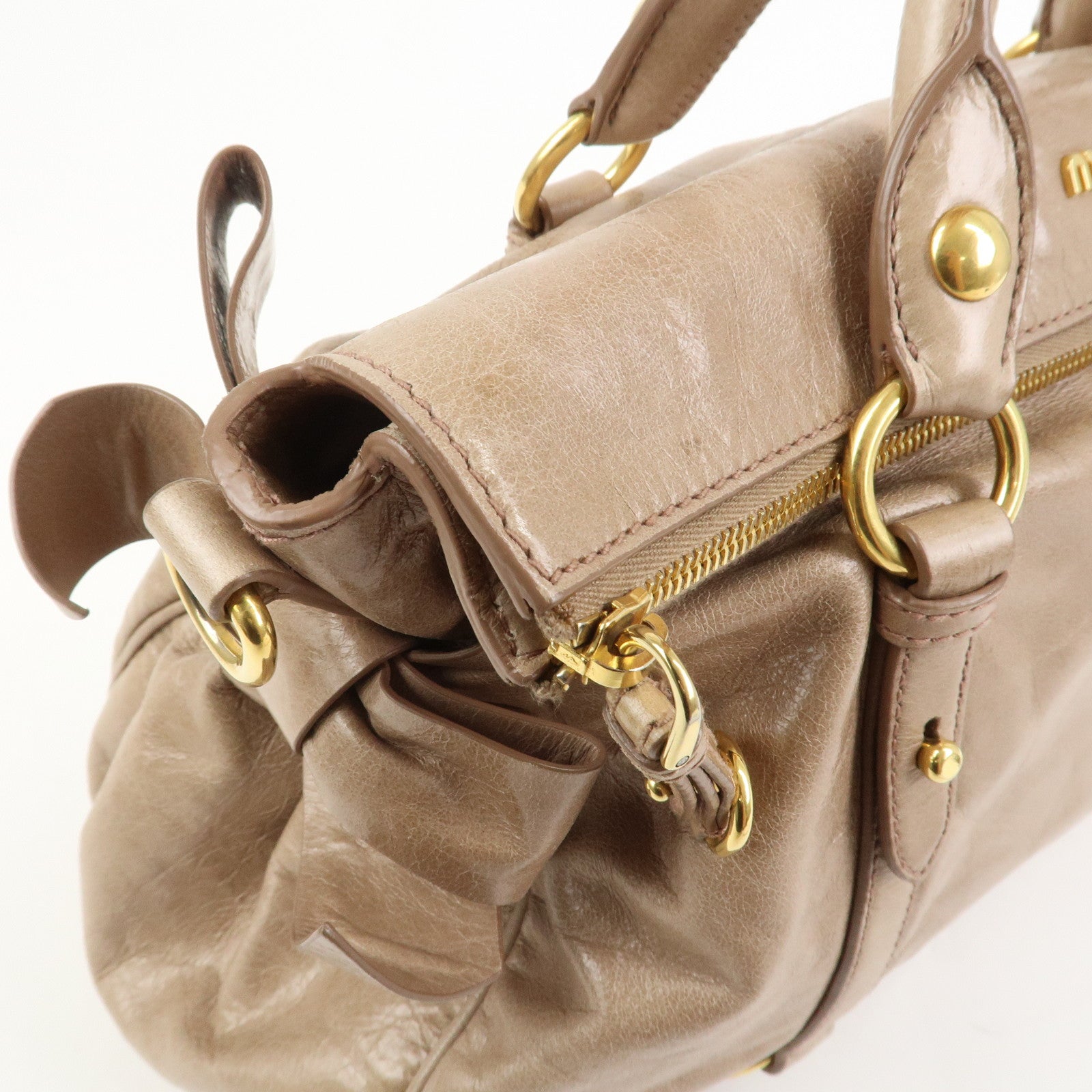 MIU MIU Ribbon Leather 2Way Bag Shoulder Bag Hand Bag Brown RT0365