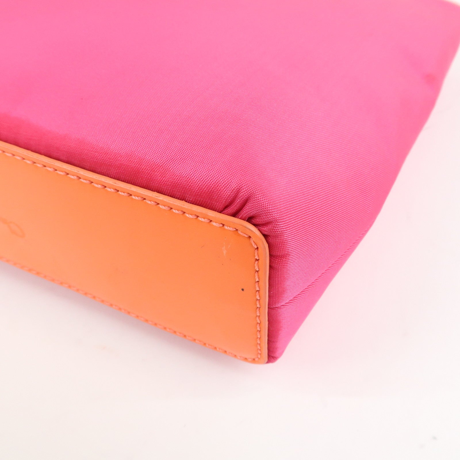 Christian Dior Malice Pearl Logo Nylon Hand Bag Pink Orange