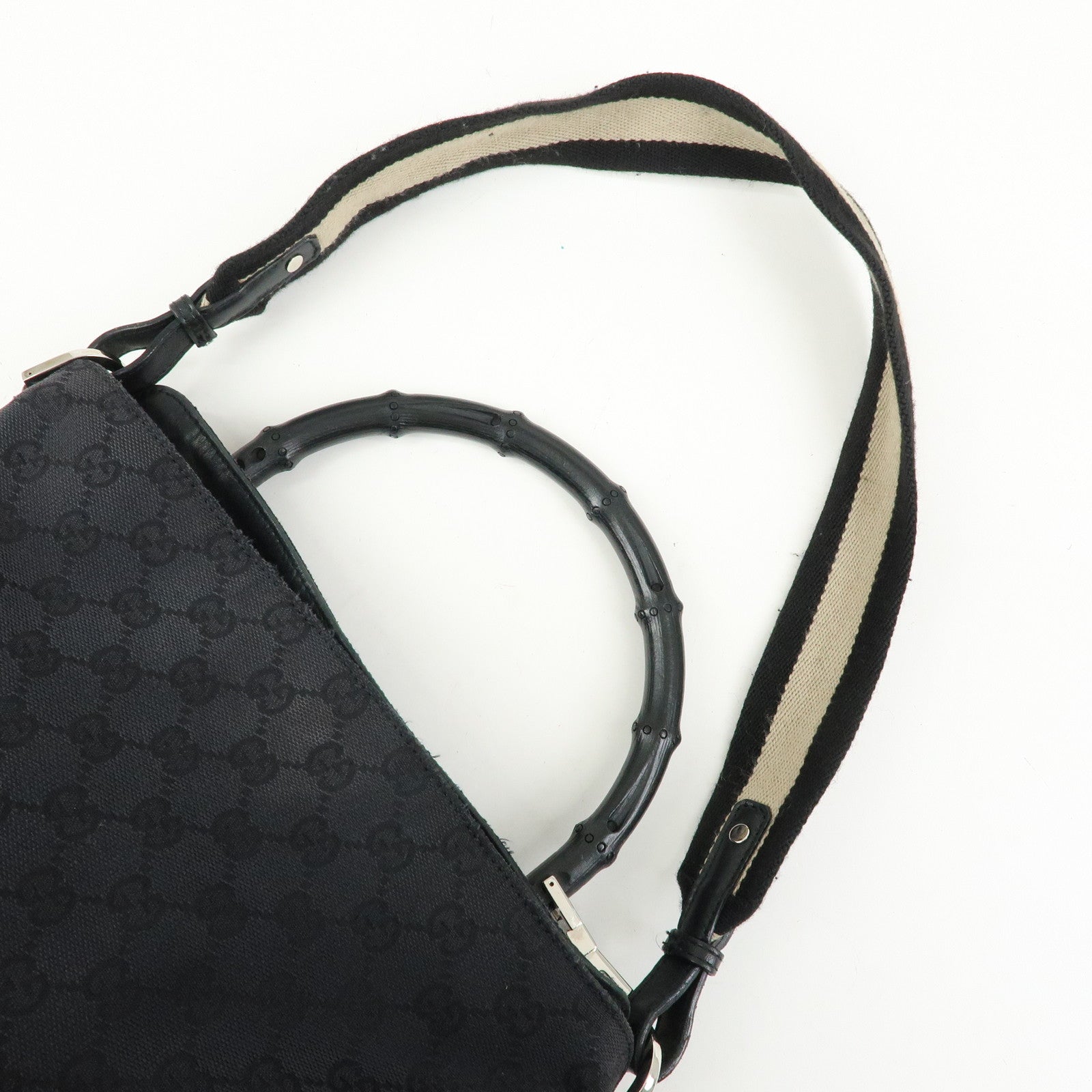 GUCCI Bamboo Sherry GG Canvas 2Way Bag Shoulder Bag Black 001・4058