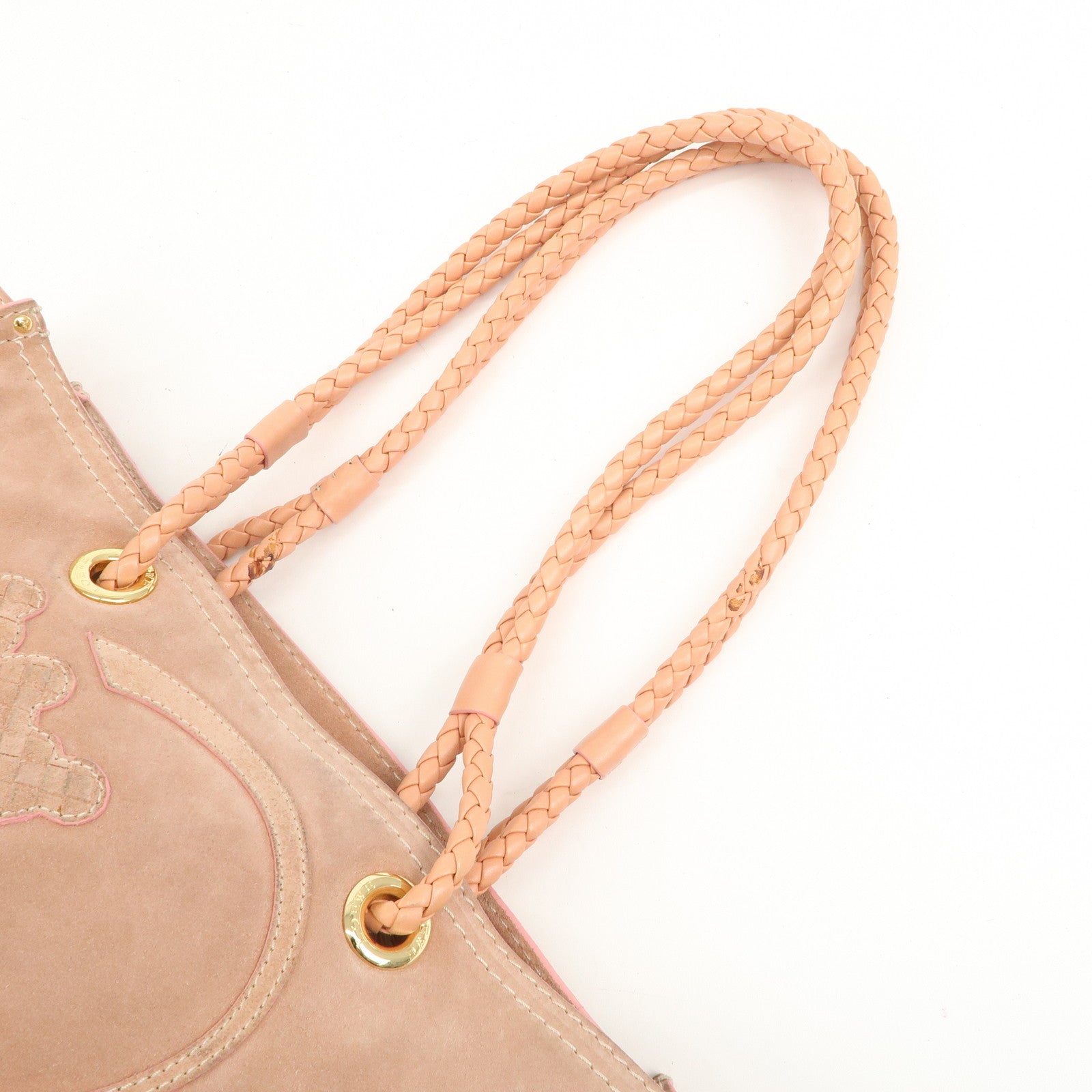 LOEWE Logo Suede Leather Tote Bag Shoulder Bag Pink
