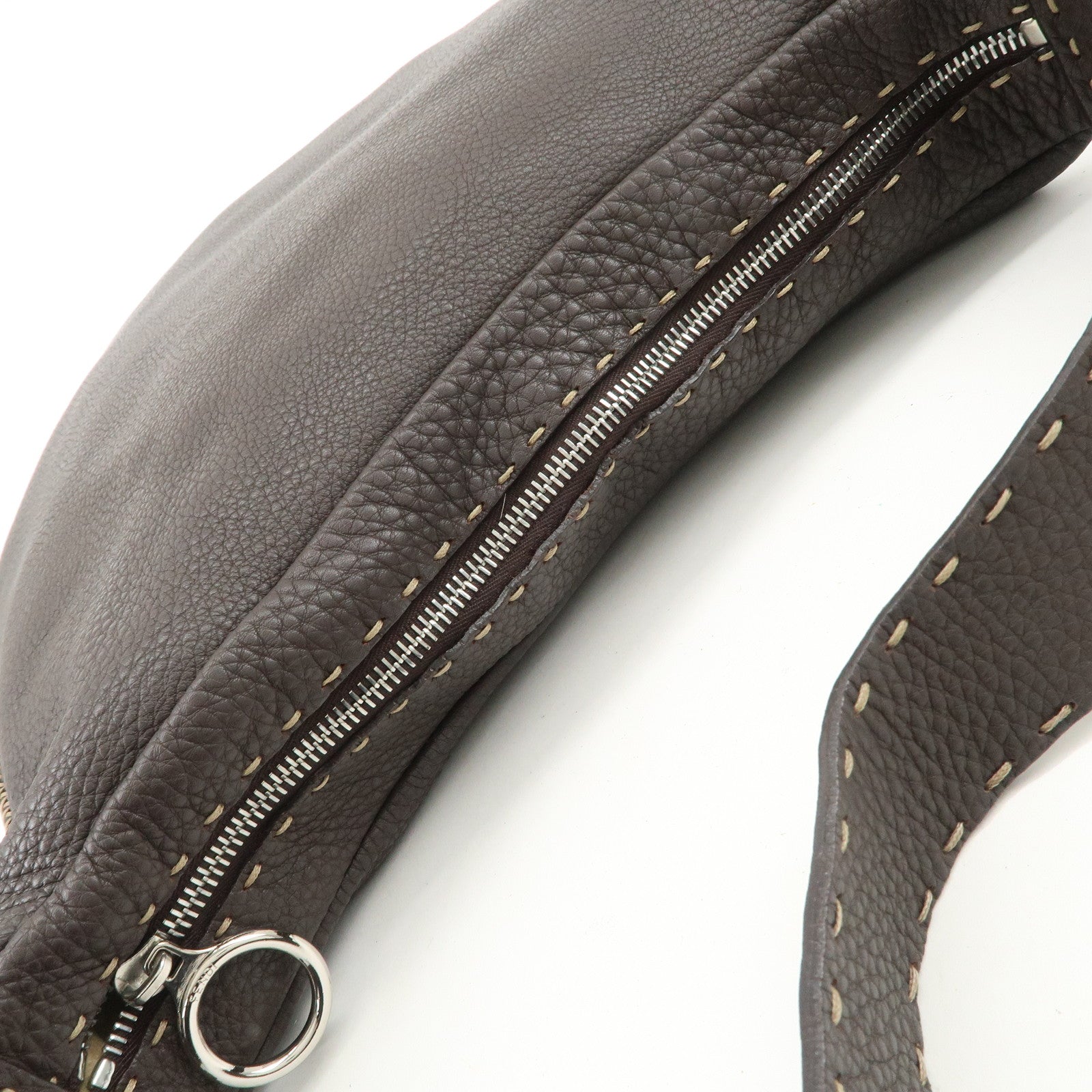 FENDI Selleria Leather Shoulder Bag Hand Bag Brown