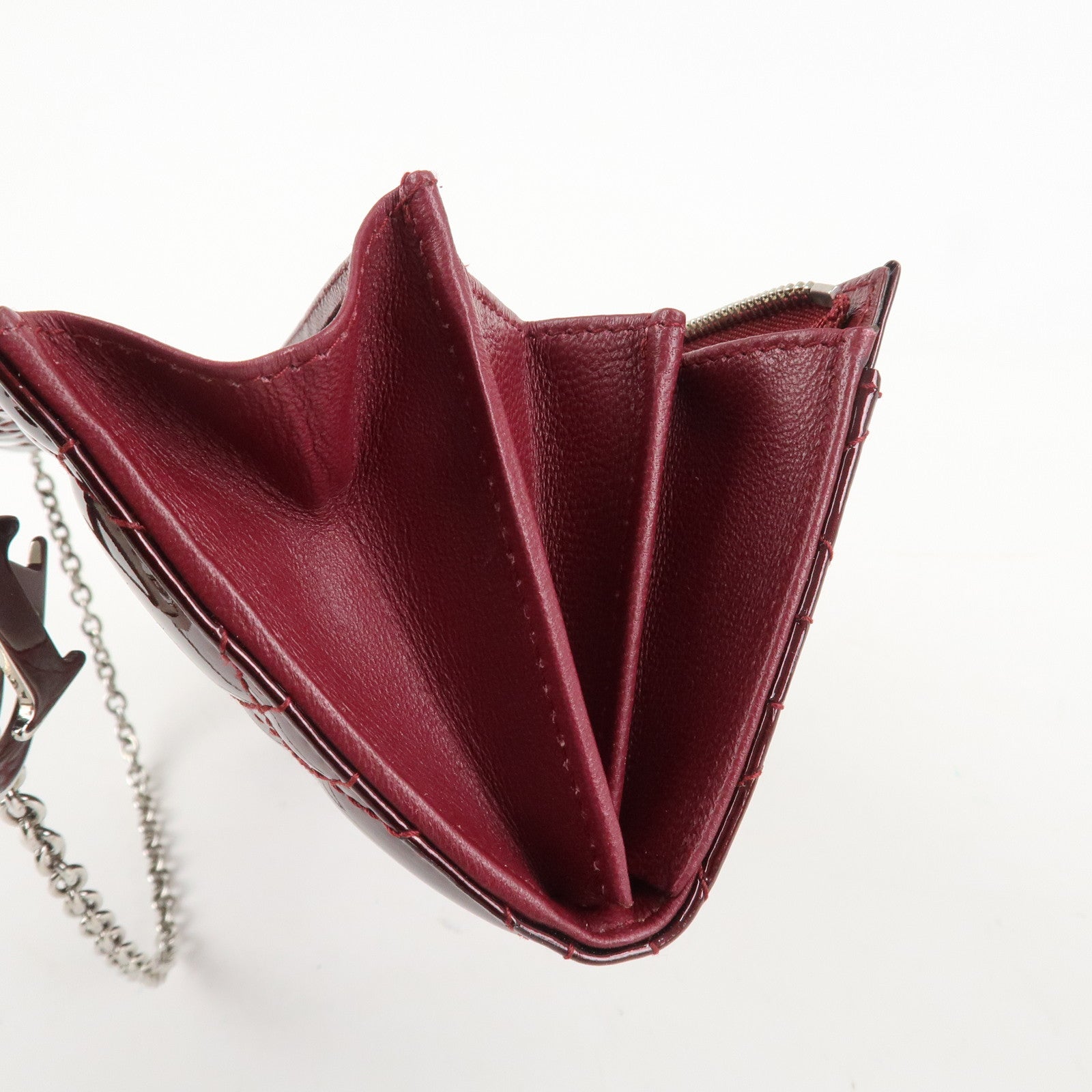 Christian Dior Lady Dior Cannage Patent Leather Chain Wallet Bordeaux Used