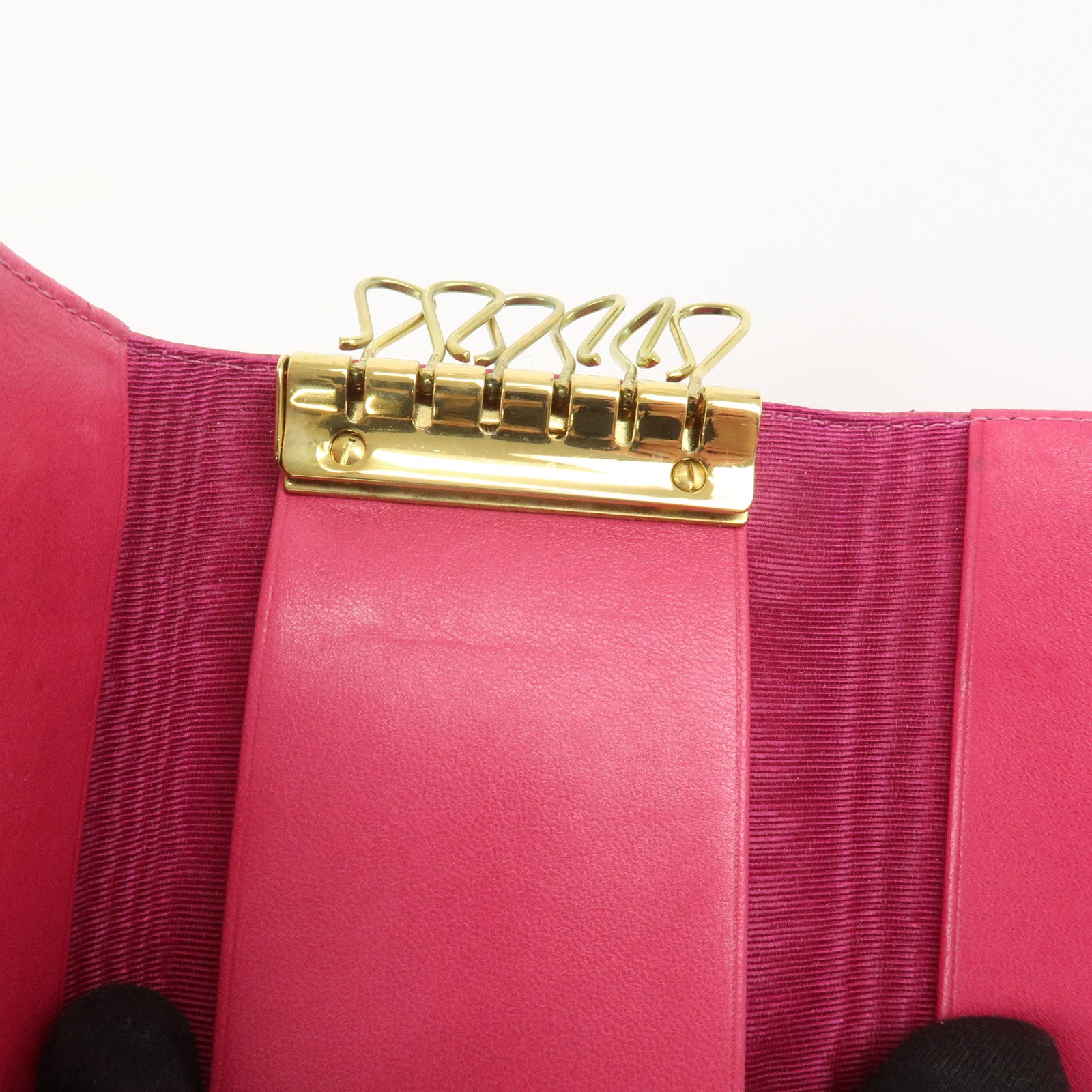 CHANEL COCO Mark Caviarskin 6 Rings Key Case Key Holder Pink A01439