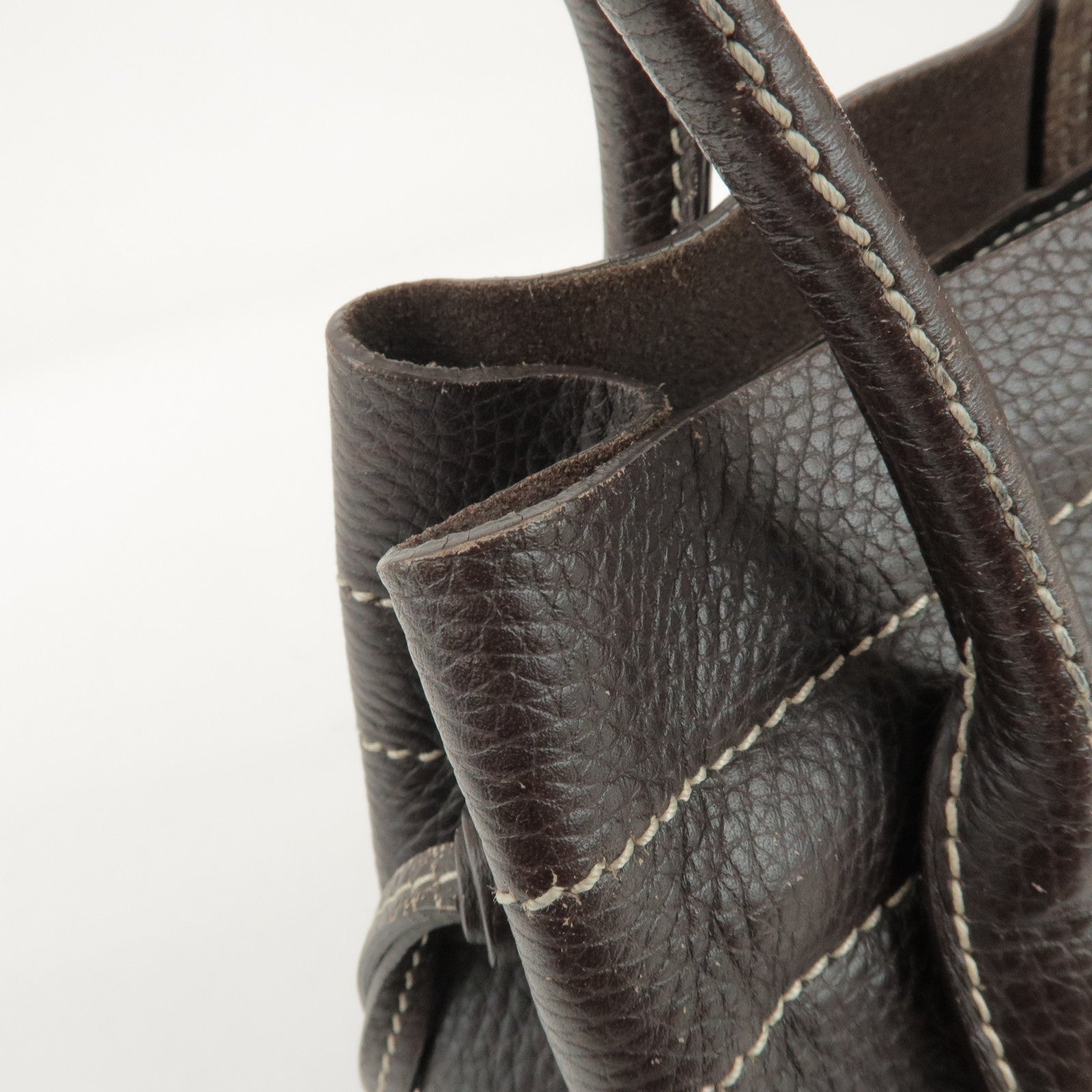 TOD'S Leather Shoulder Bag Hand Bag Dark Brown