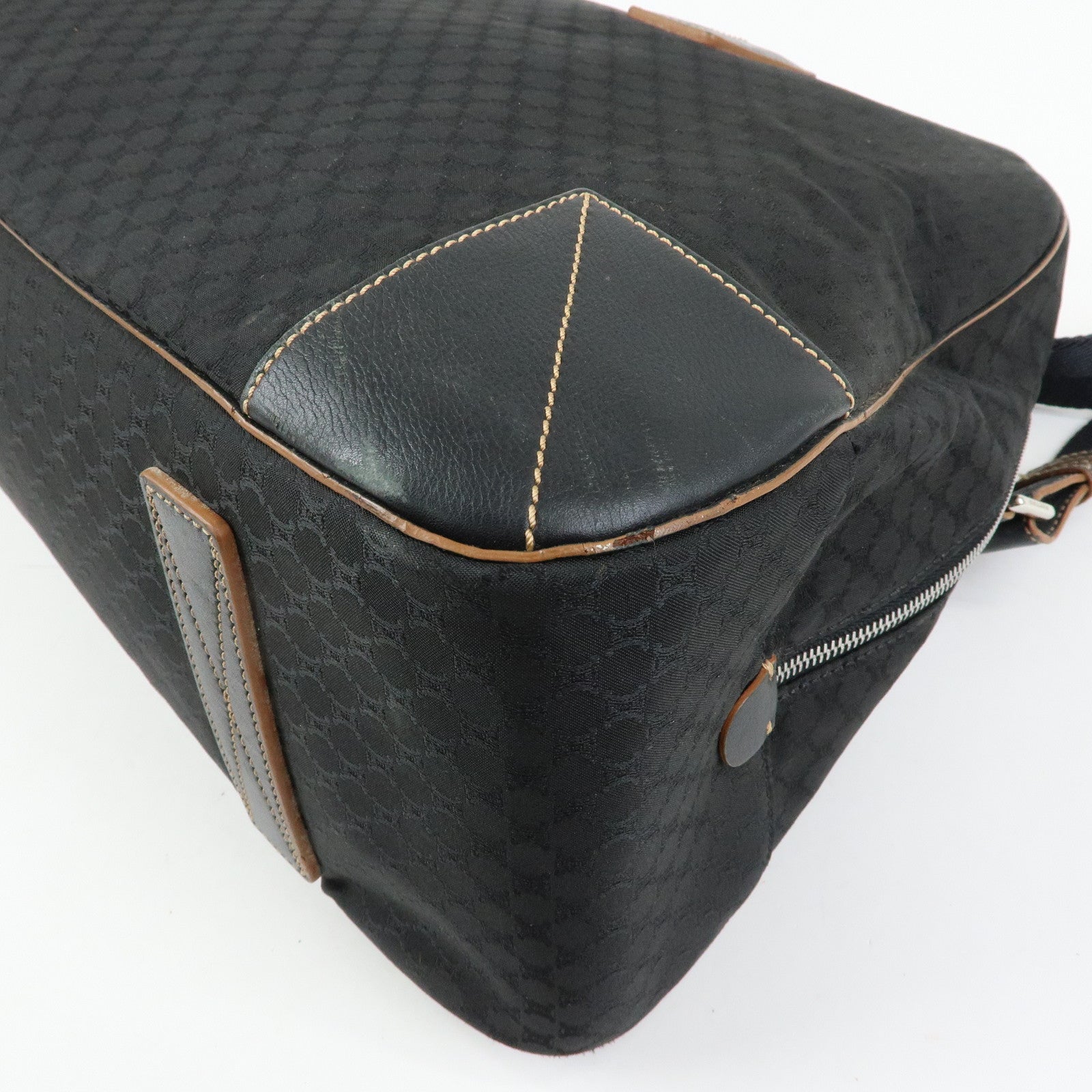 CELINE Macadam Canvas Leather Boston Bag Hand Bag Black