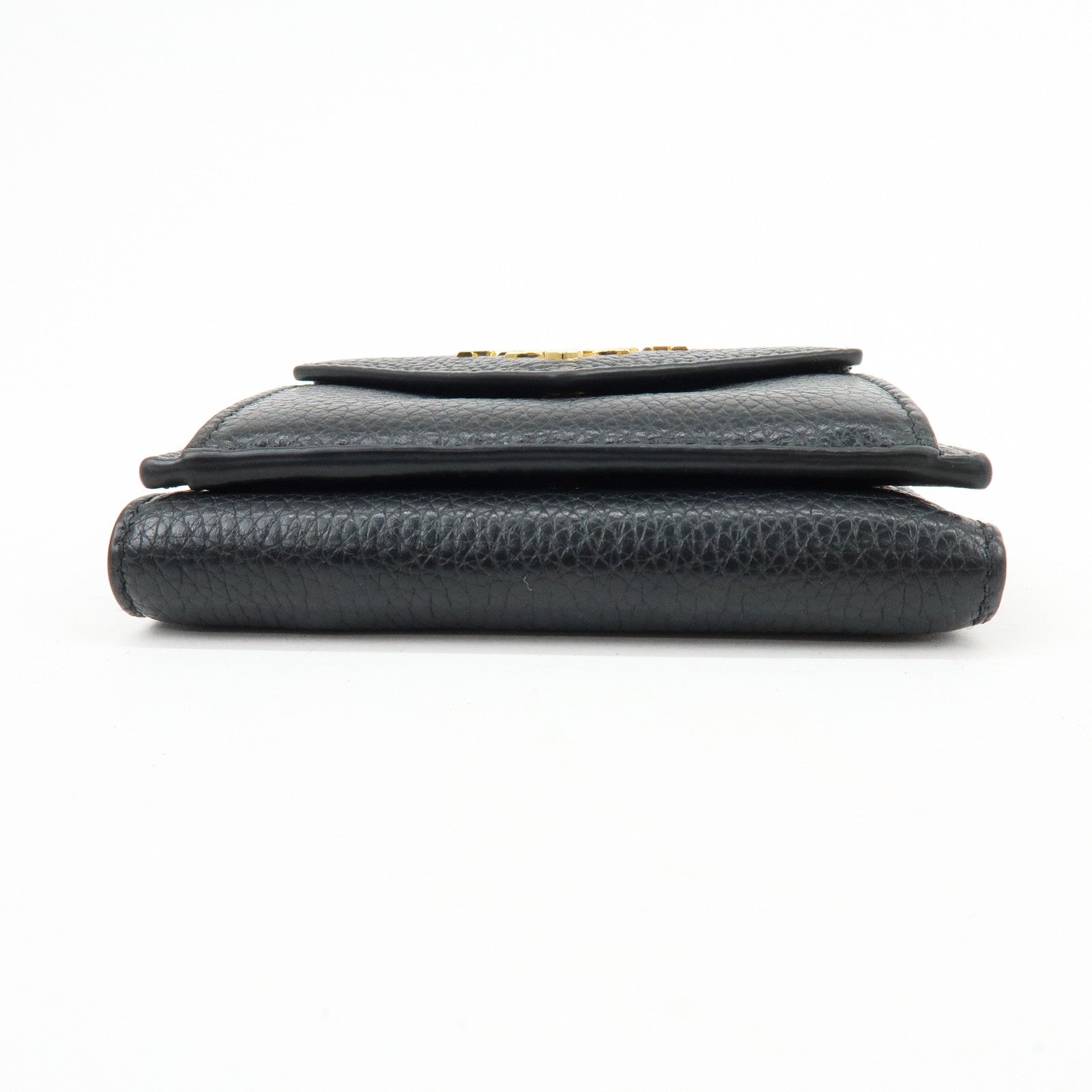 PRADA Logo Saffiano Leather Tri-fold Compact Wallet Black 1MH021