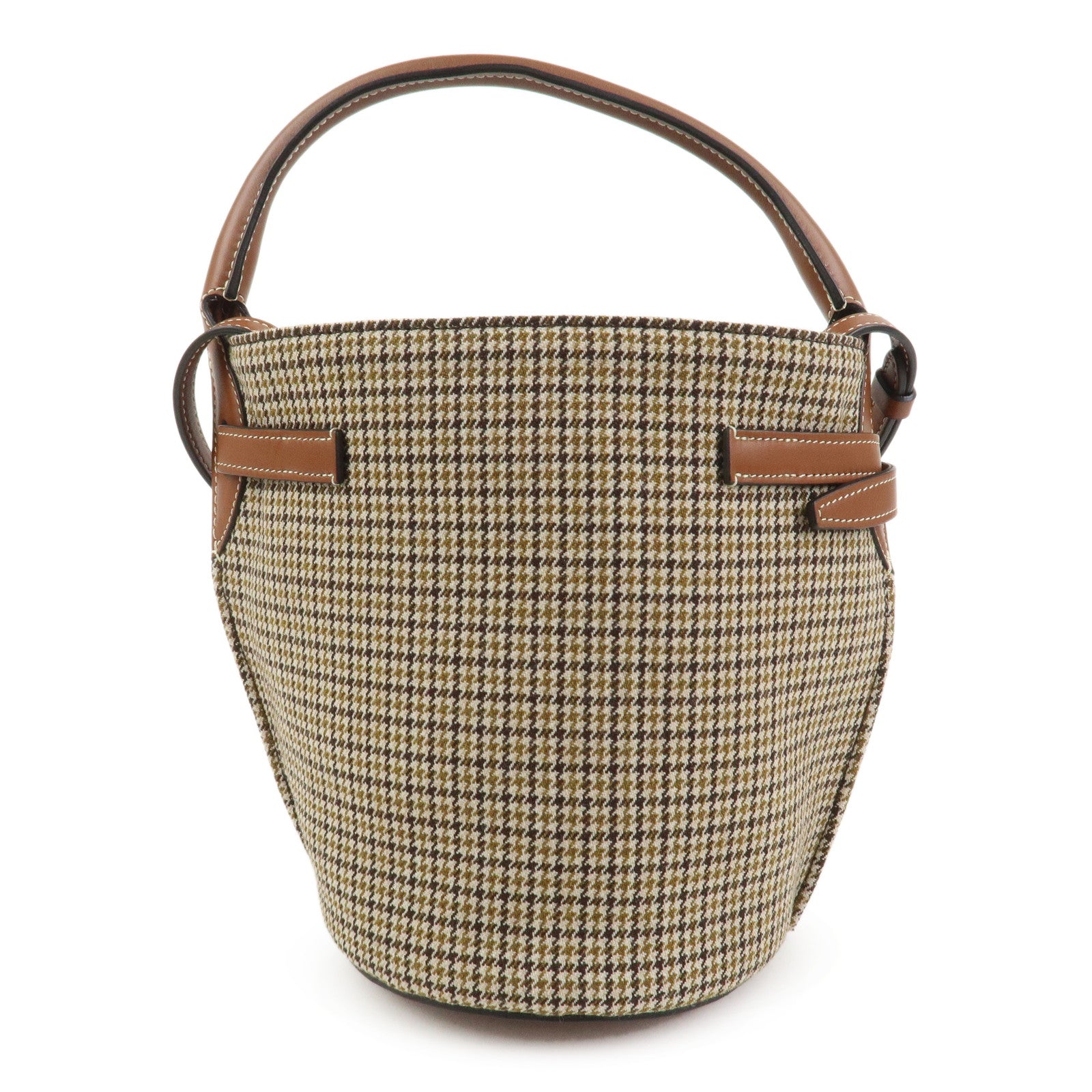 CELINE Big Bag Canvas Wool Leather 2WAY Hand Bag Nano Bucket Brown