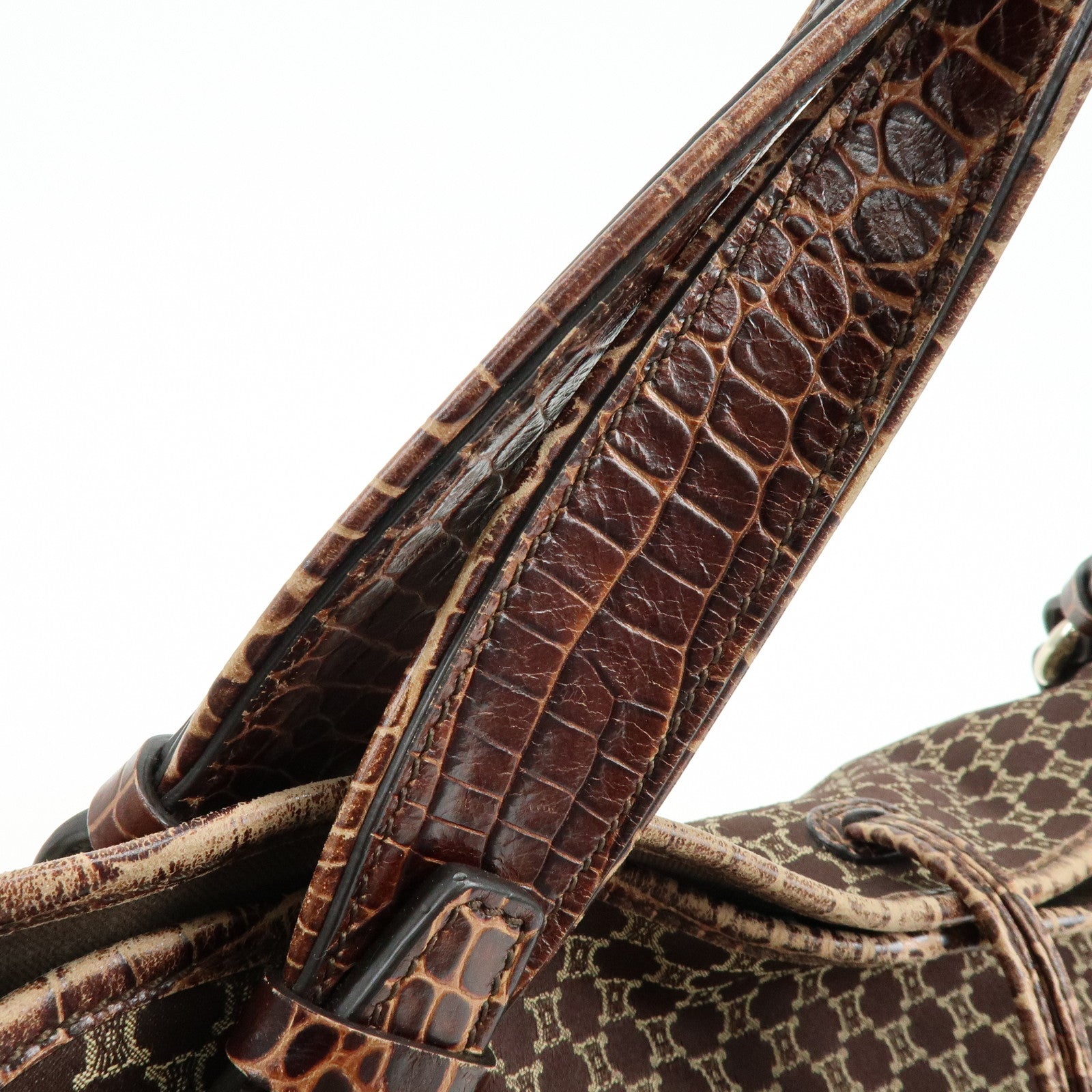 CELINE Macadam Bittersweet Canvas Leather Shoulder Bag Brown