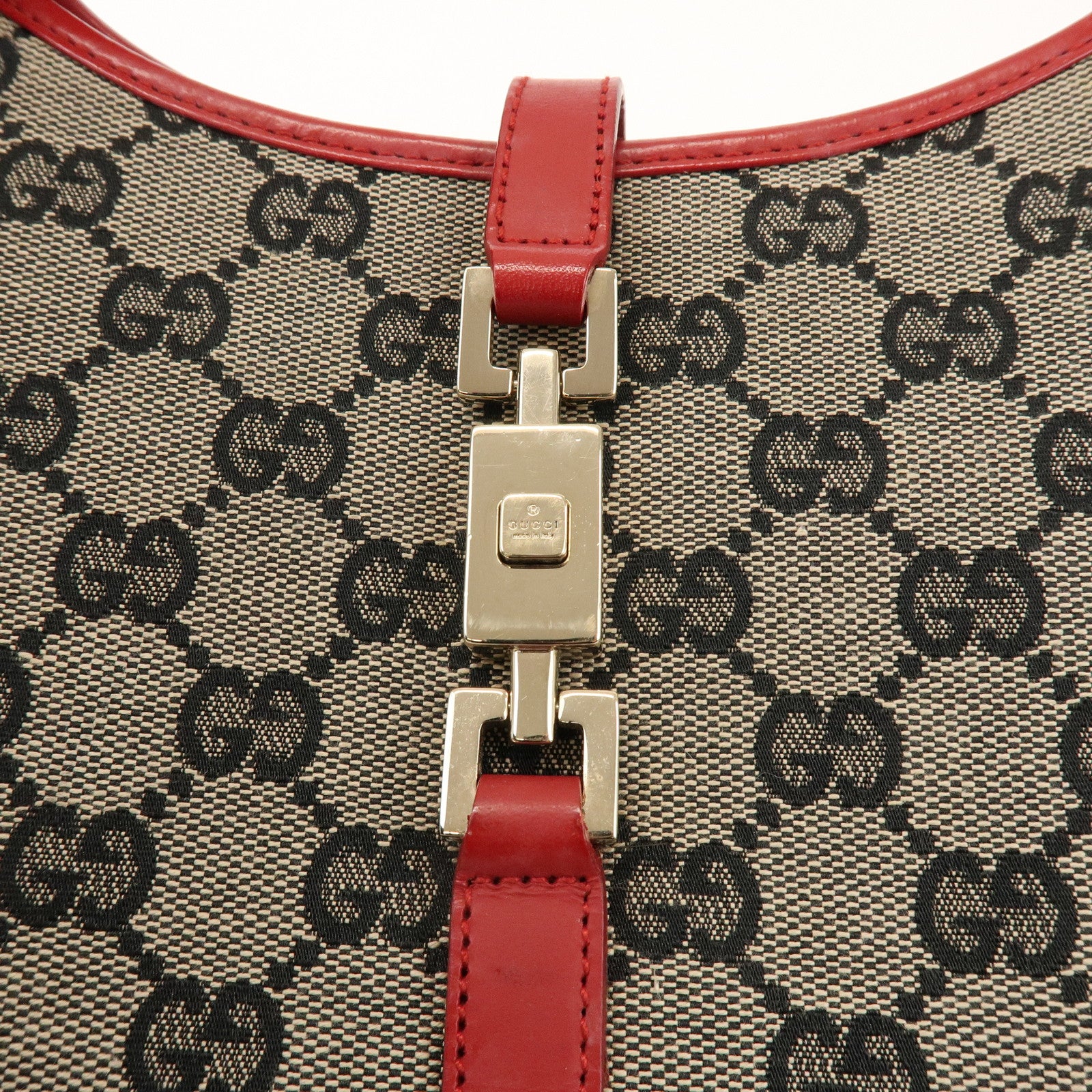 GUCCI Jackie GG Canvas Leather Shoulder Bag Beige Red 002.1068