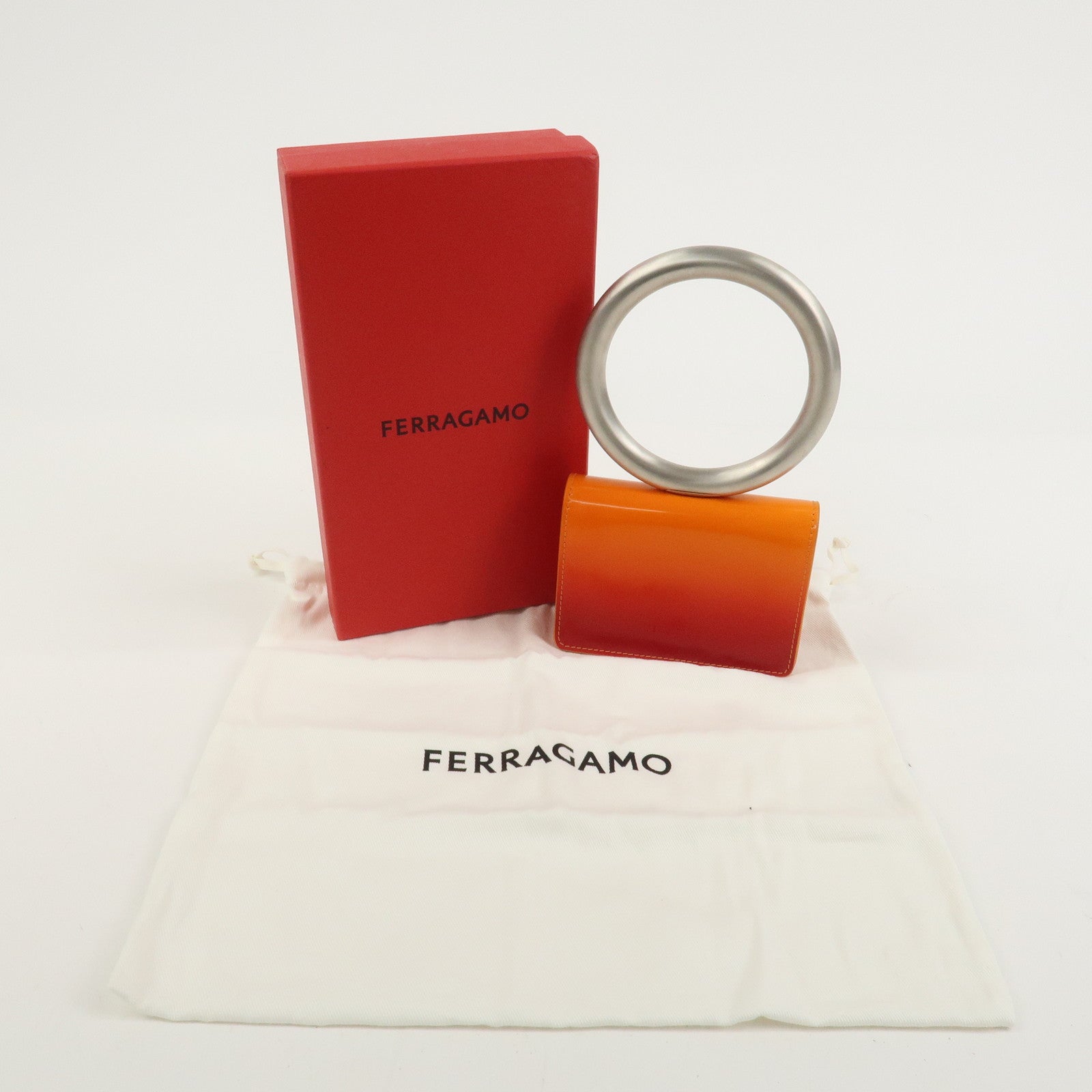 Ferragamo Patent Leather Hand Bag Orange