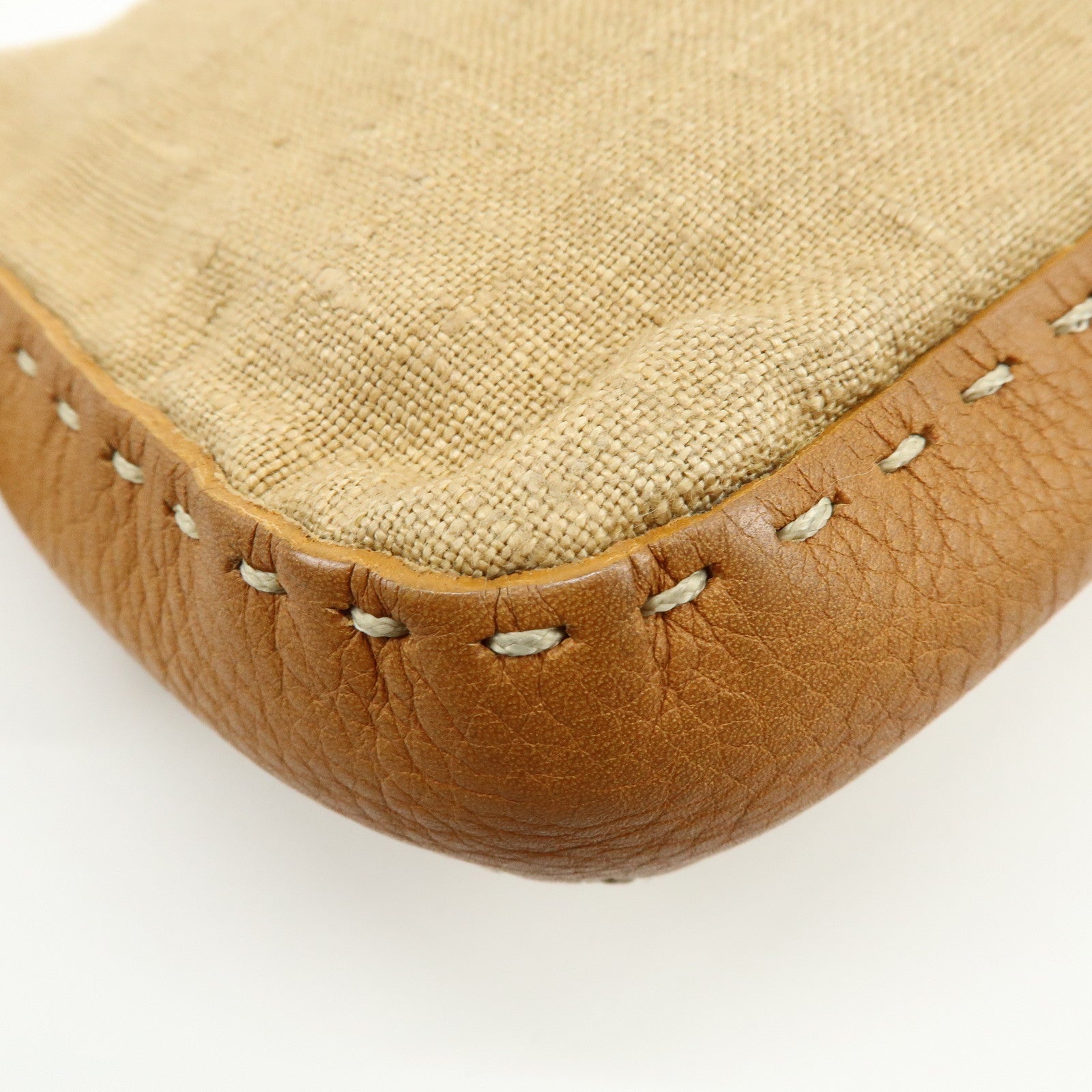 FENDI Mamma Baguette Selleria Linen Leather Shoulder Bag 8BR101