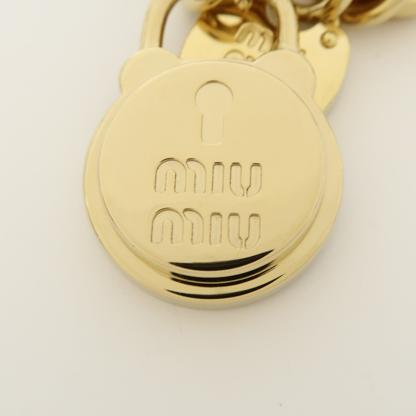 MIU MIU Leather Bag Charm Key Chain Brown Gold 5IC182