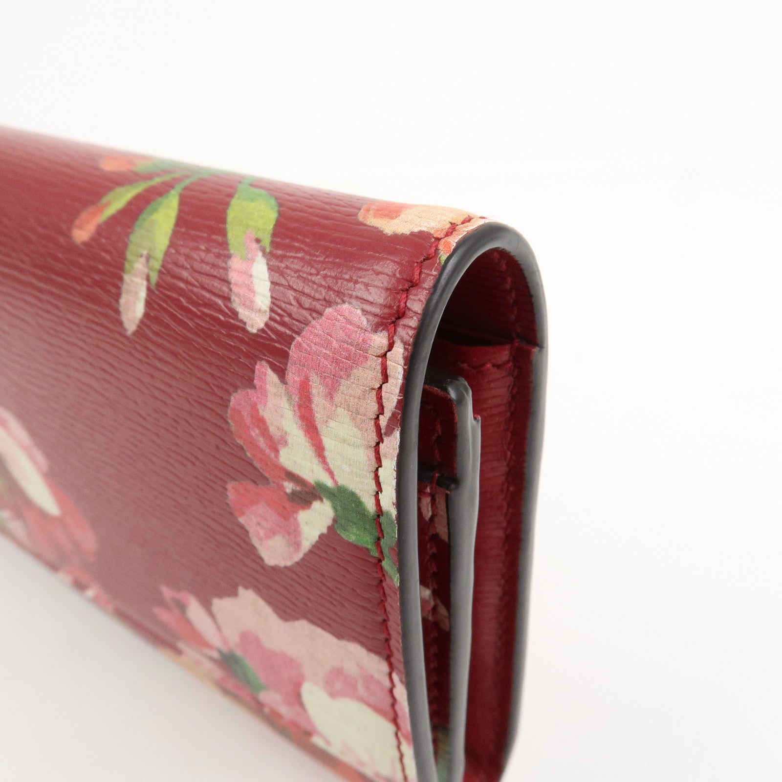 GUCCI Leather Long Wallet Flower Print Red 410100