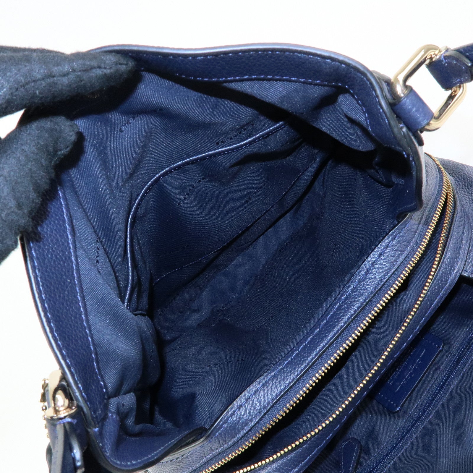 COACH Edie Leather Tote Bag Shoulder Bag Hand Bag Navy