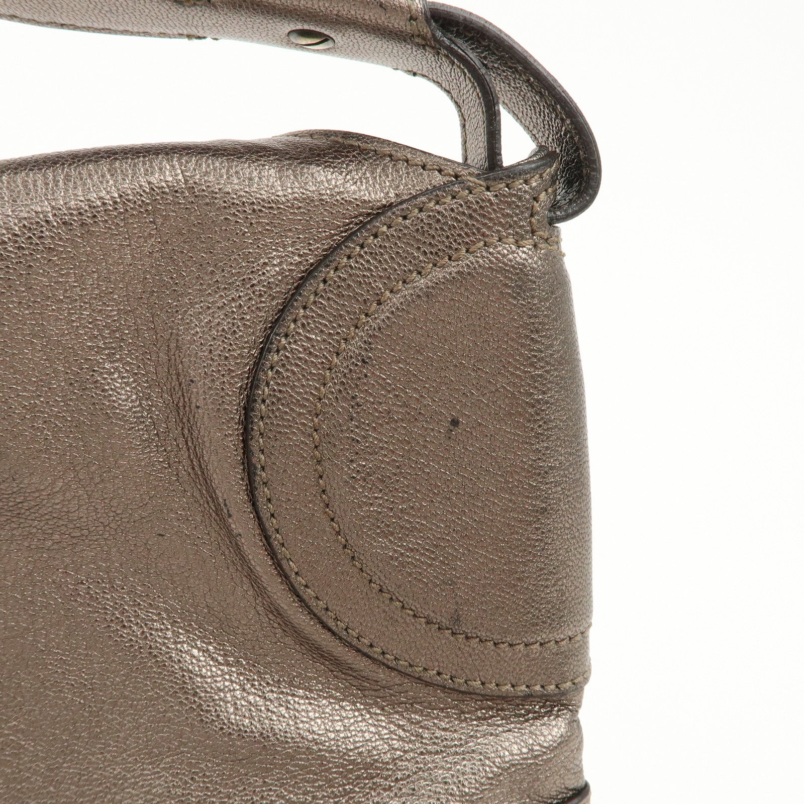 Ferragamo Gancini Leather Shoulder Bag Hand Bag Metallic Gray