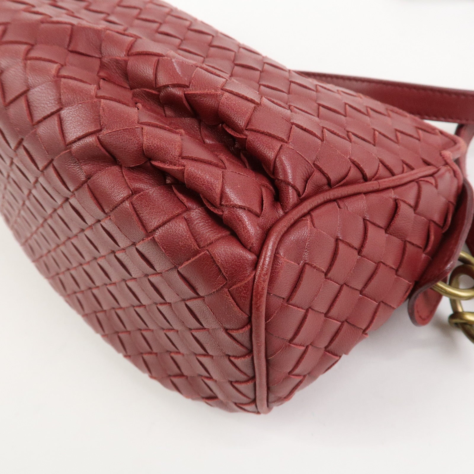 BOTTEGA VENETA Intrecciato Nappa Leather Shoulder Bag Wine Red