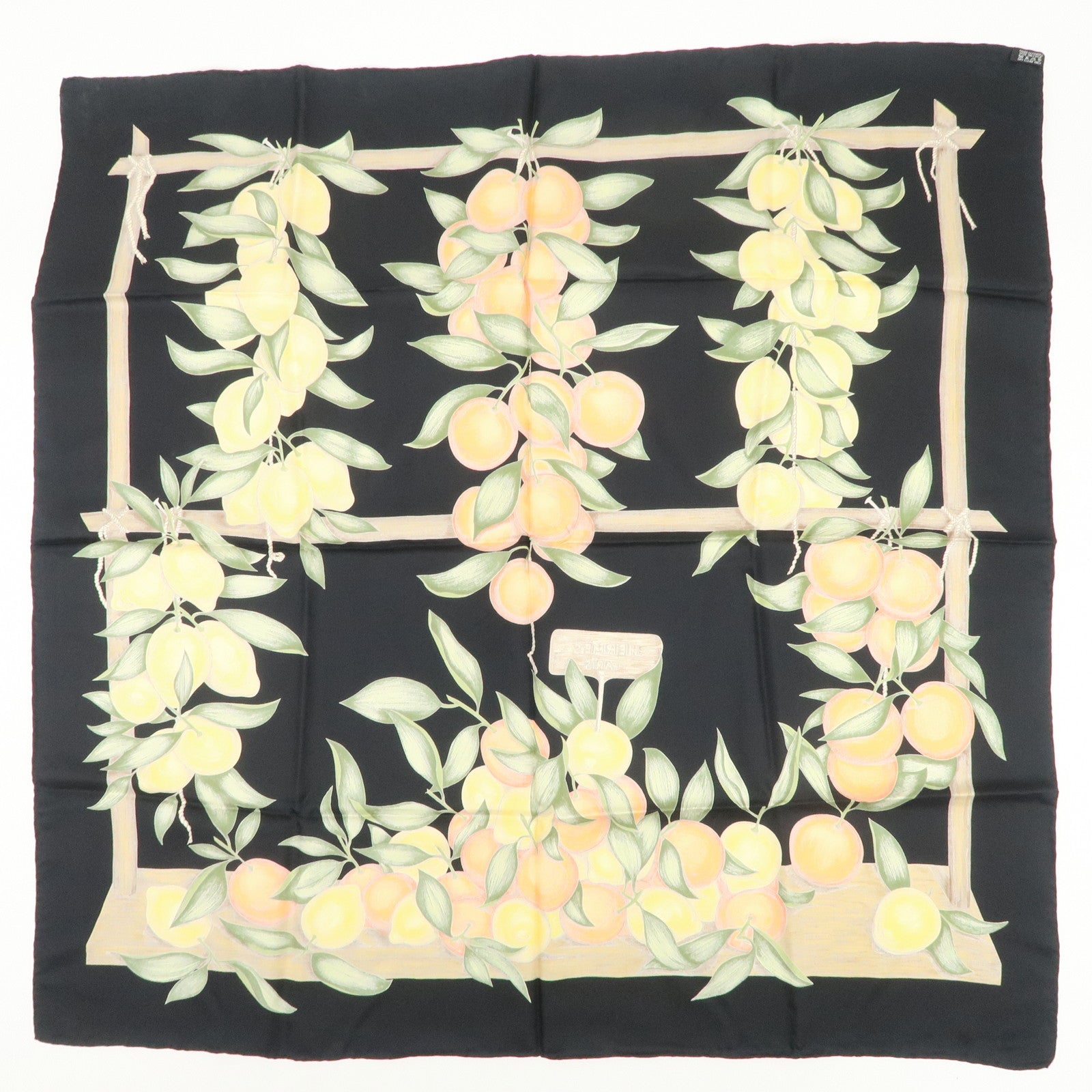 HERMES Carre 90 Silk 100% Scarf Oranges et citrons Black Orange
