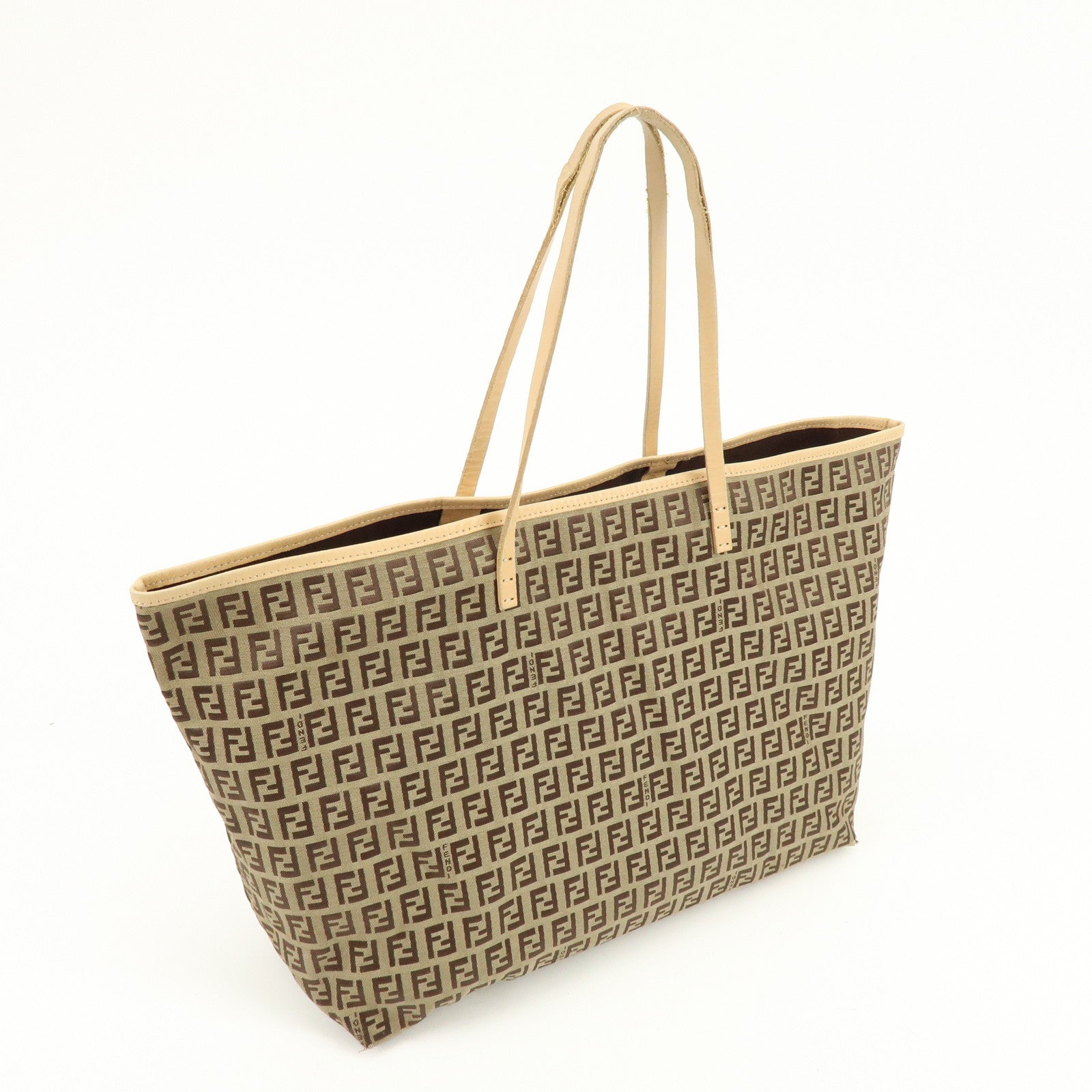 FENDI Zucchino Canvas Tote Bag Shoulder Bag Beige Brown 8BH005