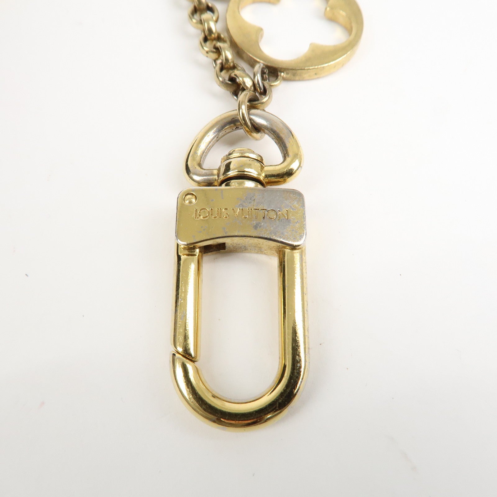 Louis Vuitton Fleur de Monogram Bag Charm Key Chain Gold M65111 Used