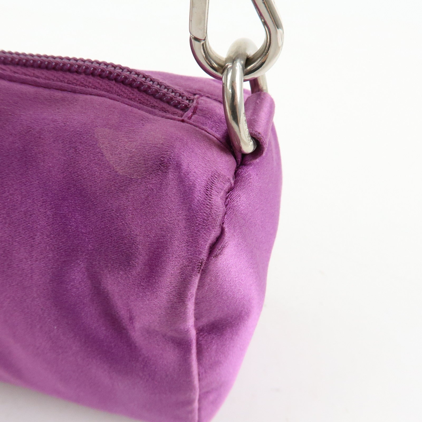 PRADA Triangle Logo Satin Mini Hand Bag Pochette Pouch Purple