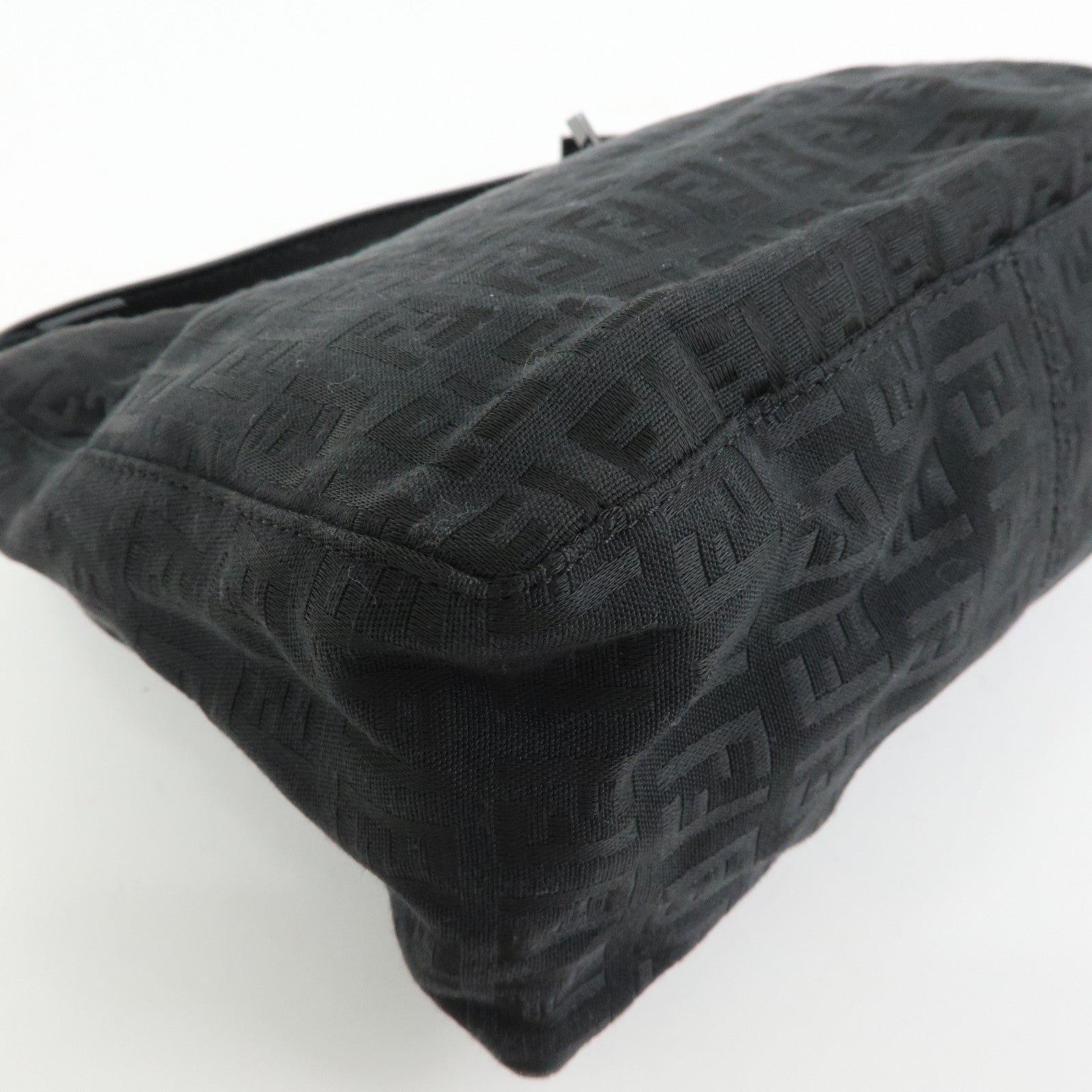 FENDI Zucchino Canvas Leather Hand Bag Pouch Black 8N0005