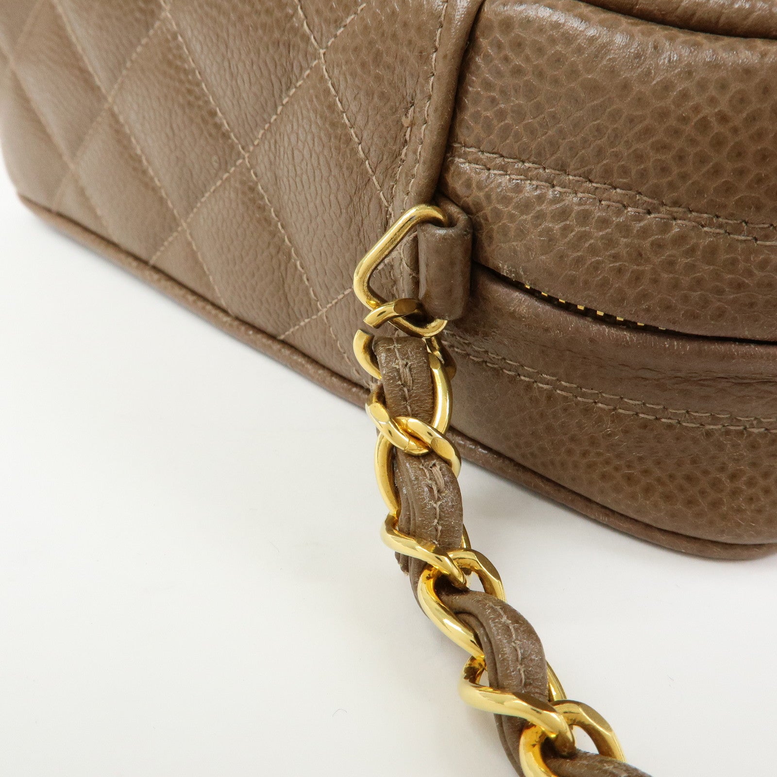 CHANEL Matelasse Cavairskin Chain Shoulder Bag Light Brown Marron
