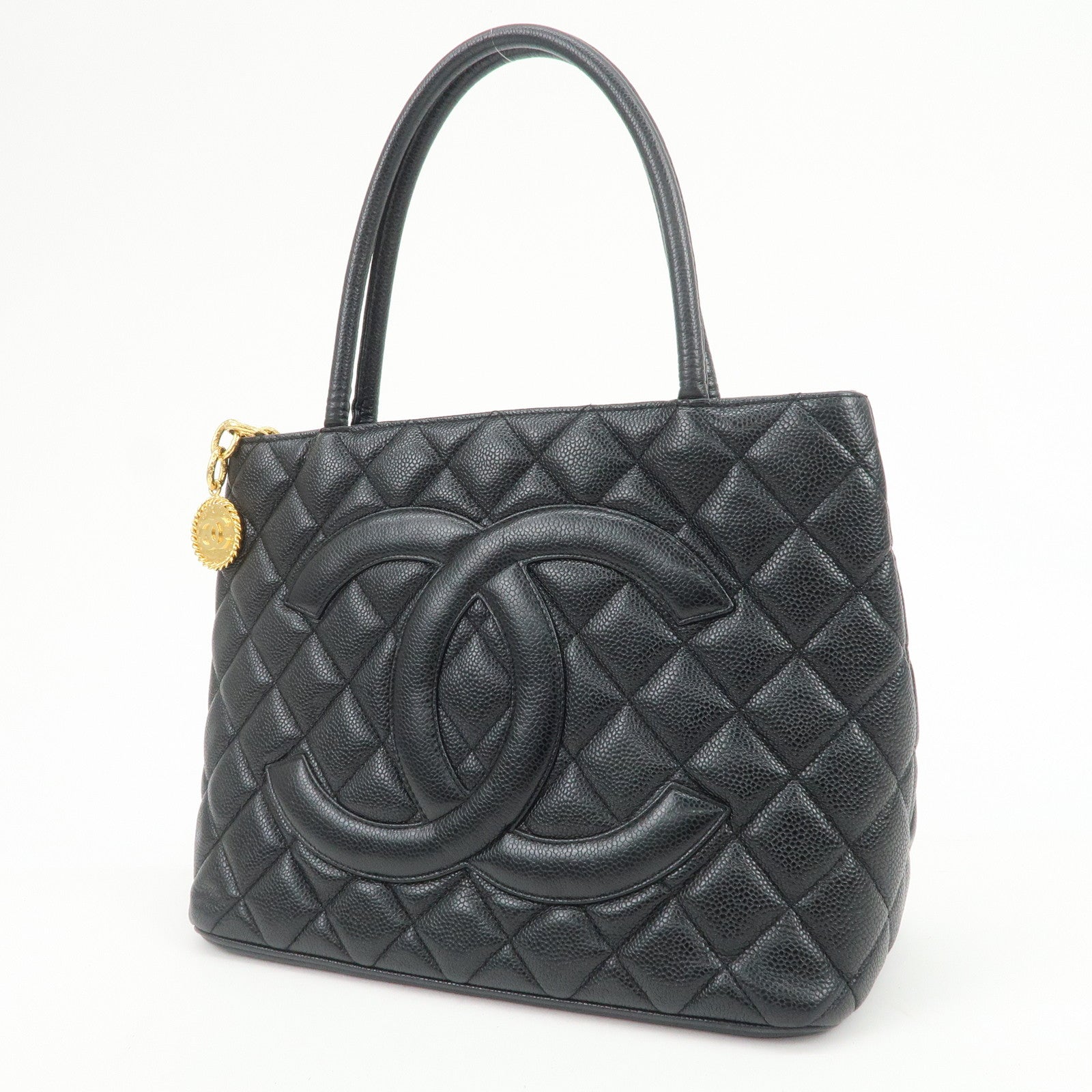 CHANEL Matelasse COCO Mark Medallion Tote Bag Hand Bag Black A01804