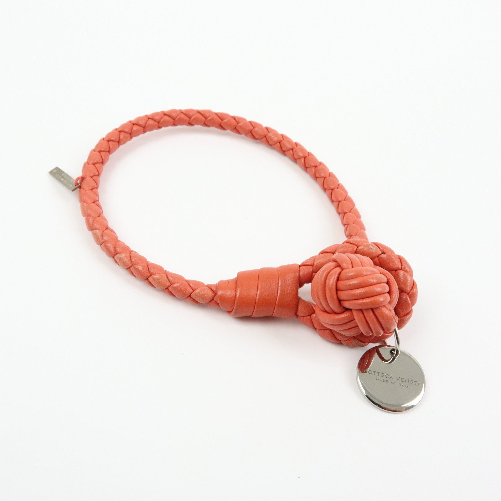 BOTTEGA VENETA Intrecciato Leather Bracelet Orange Silver 113546