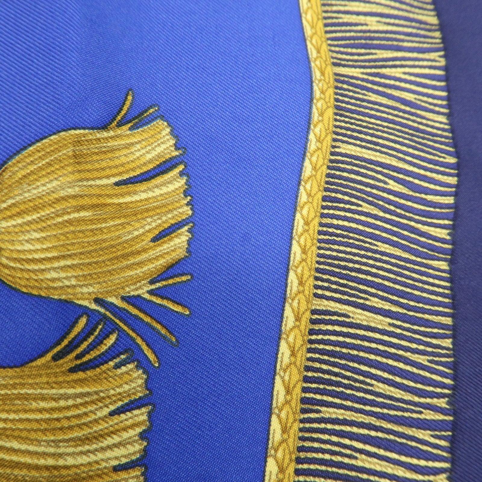 HERMES Carre 90 Silk 100% Paste et Bavalerie Scarf Blue Gold