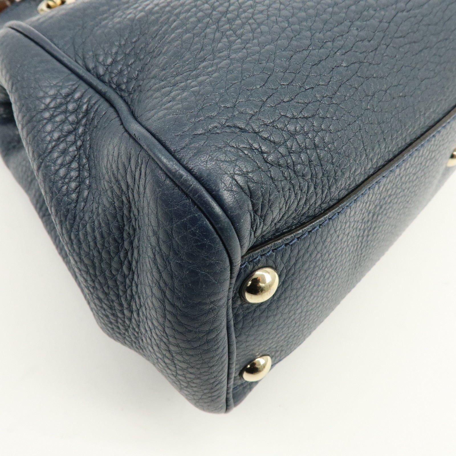 GUCCI Bamboo Leather 2Way Bag Tote Bag Shoulder Bag Blue 336032