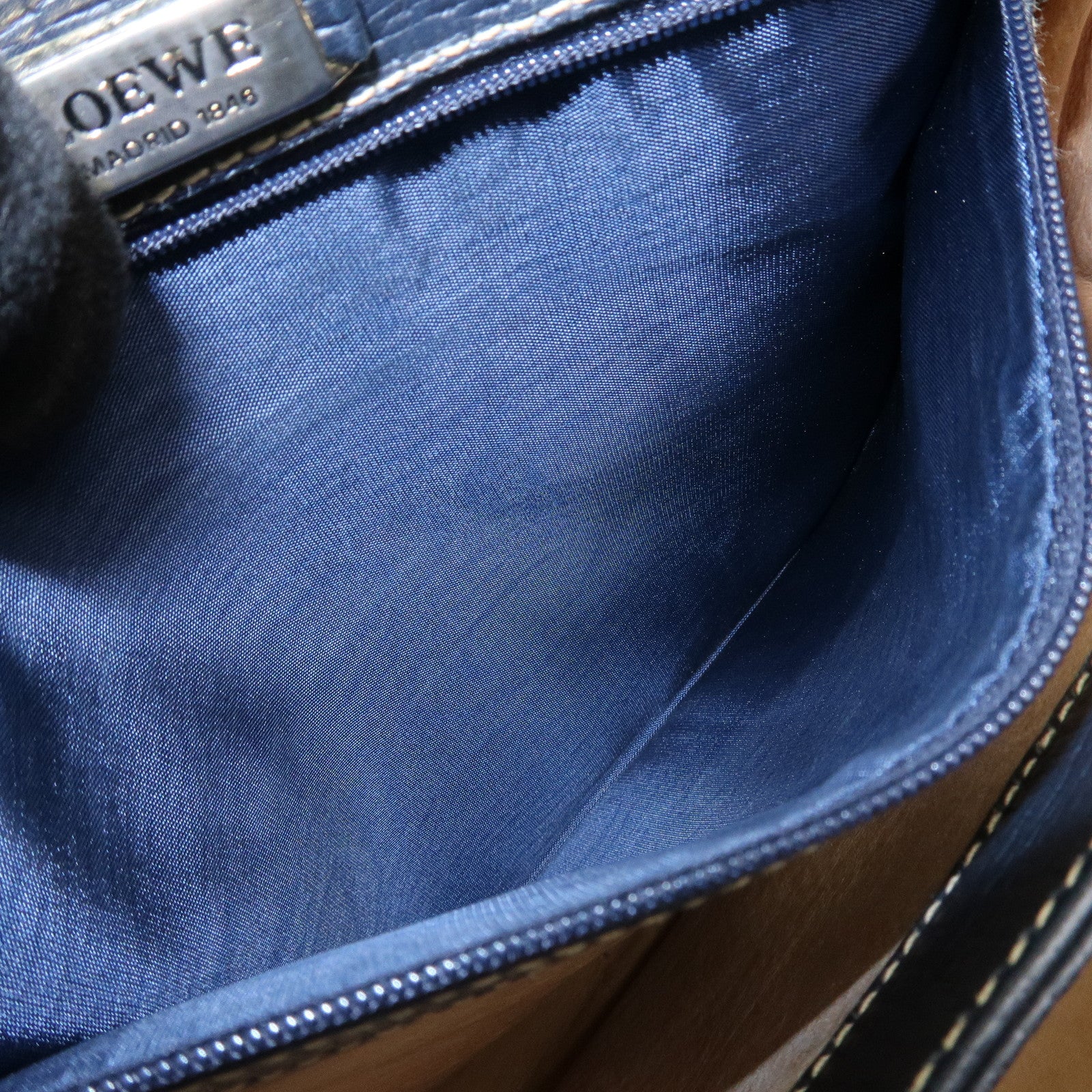 LOEWE Leather 2Way Bag Hand Bag Shoulder Bag Dark Navy