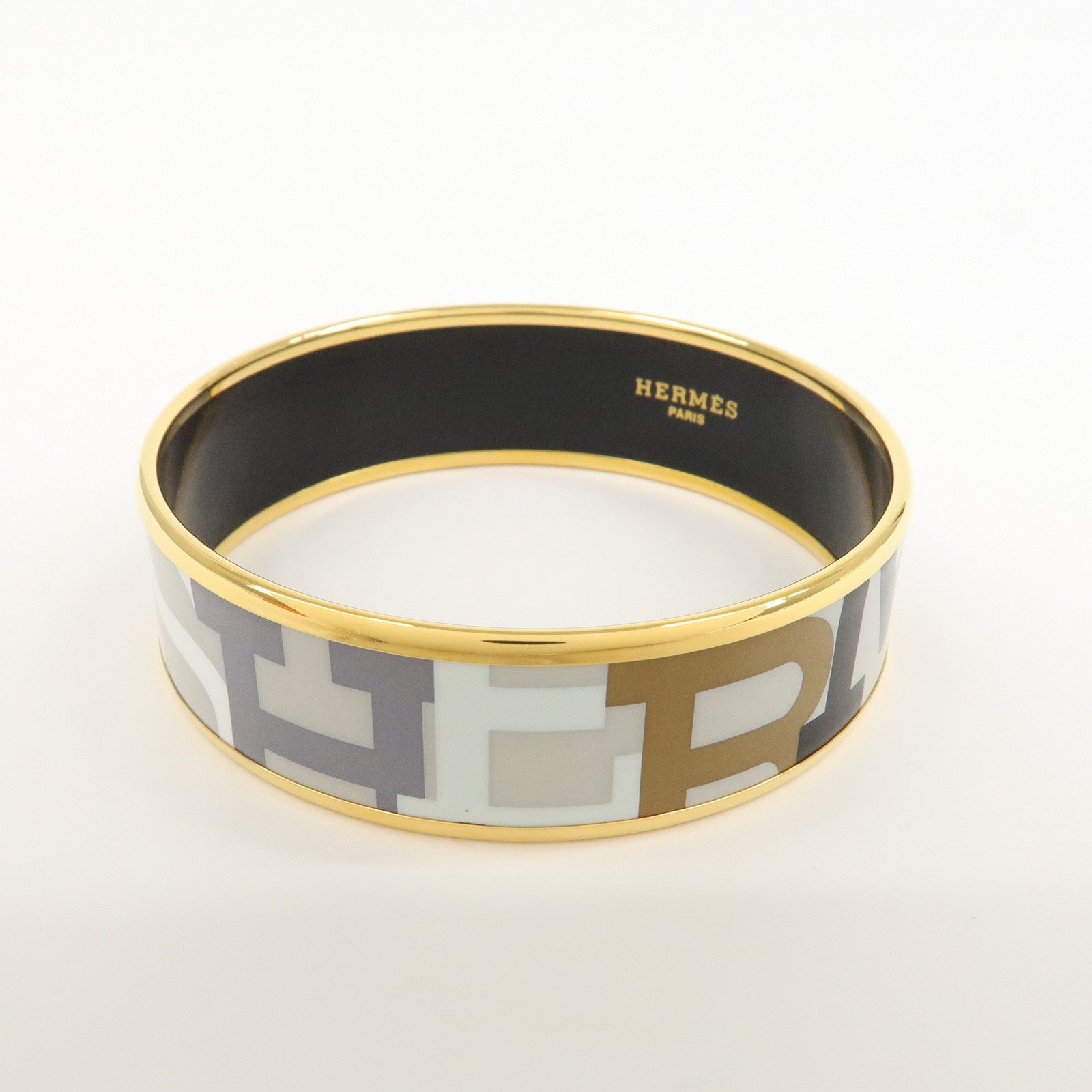 HERMES Email GM Bangle Bracelet Cloisonne Enamel Gray