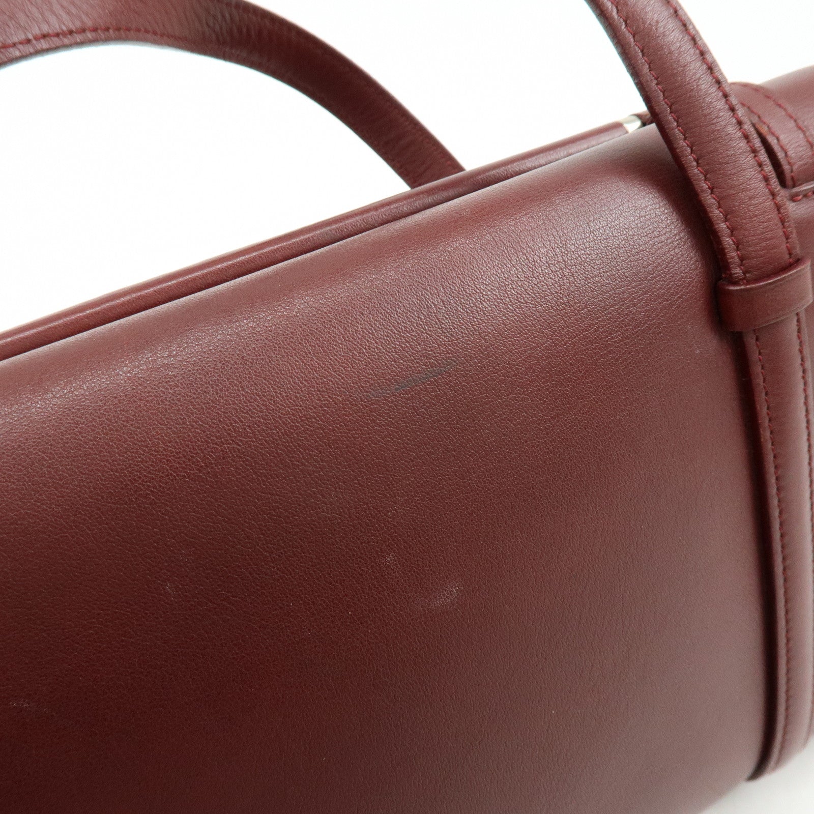 Cartier Cabochon Leather Hand Bag Tote Bag Wine Red