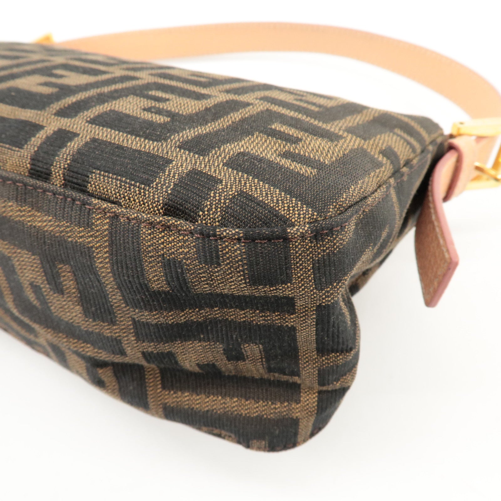 FENDI Zucca Canvas Leather Shoulder Bag Brown Pink Beige 26725 Used
